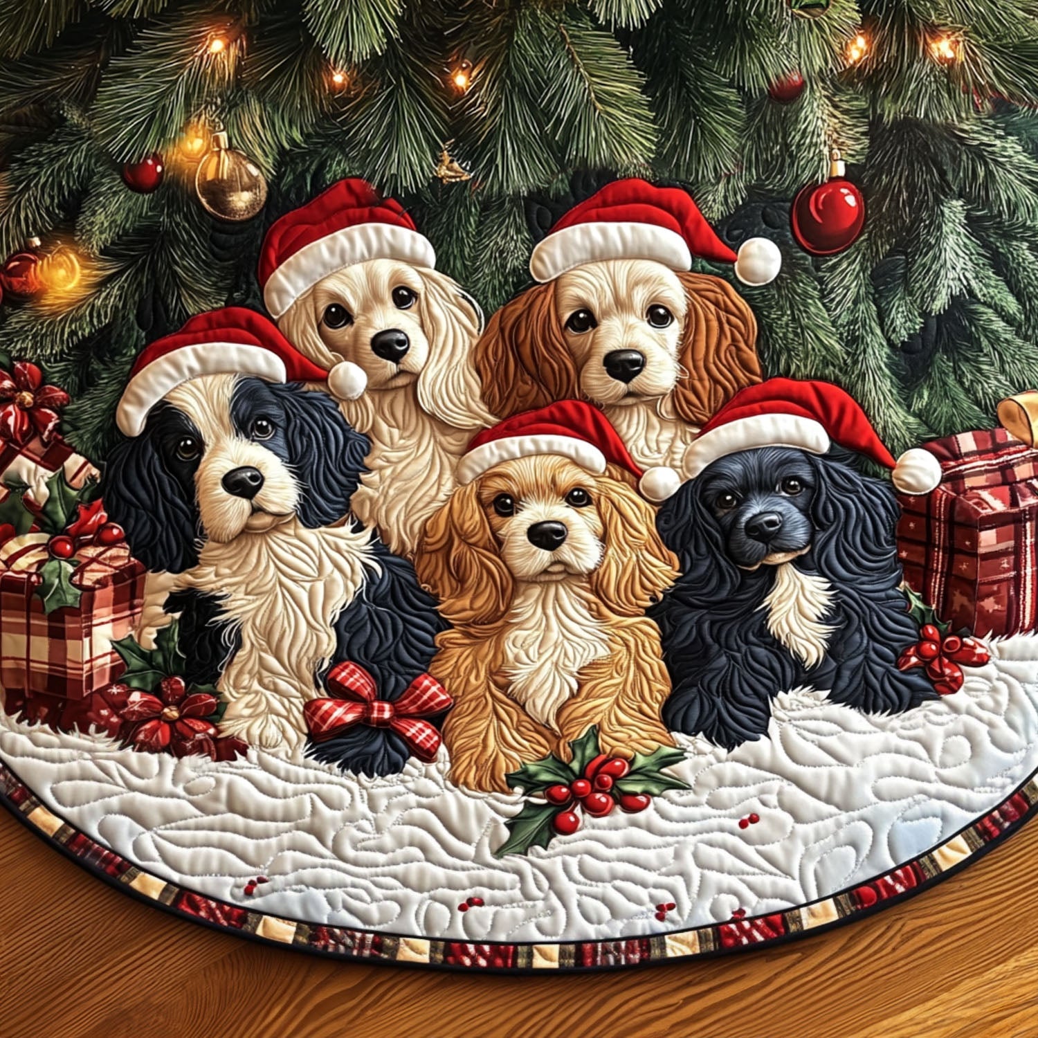 Winter Spaniel Quilted Christmas Tree Skirt NCU0PT1712