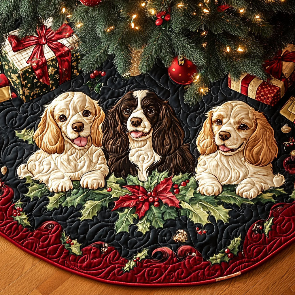 Winter Spaniel Tale Quilted Christmas Tree Skirt NCU0PT1713