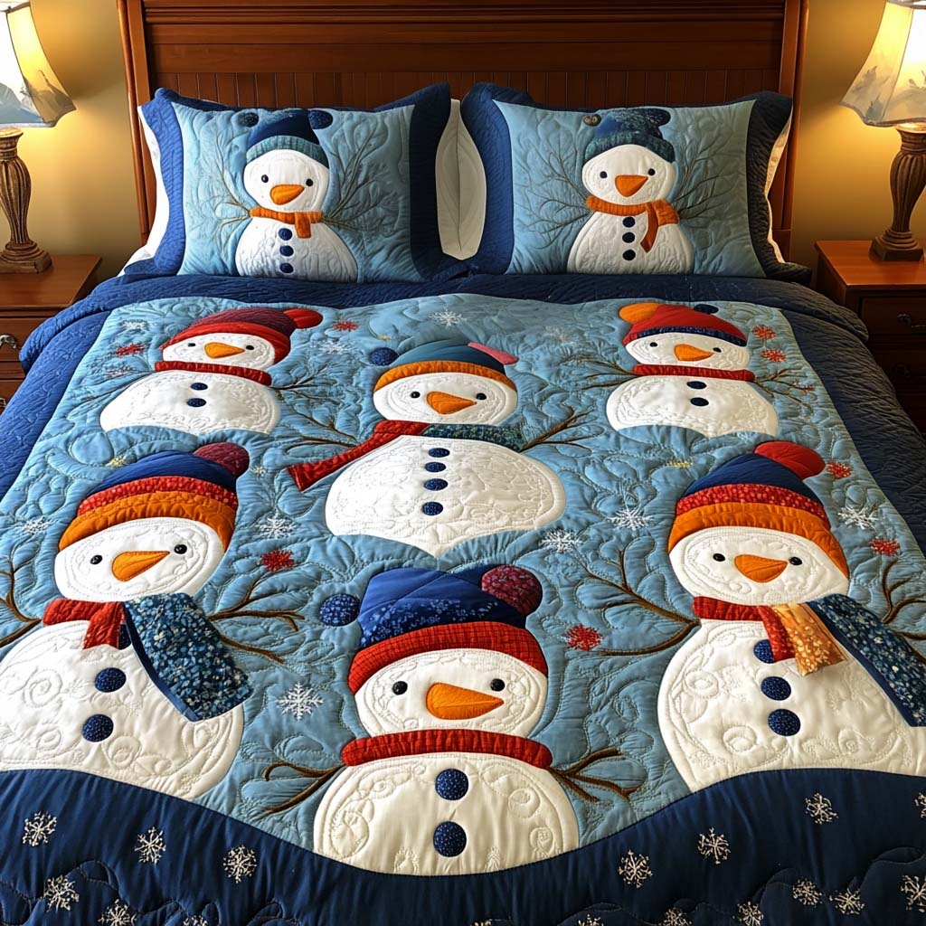 Winter Wonderland Snowmen 3-Piece Quilted Bedding Set NCU0NT1885