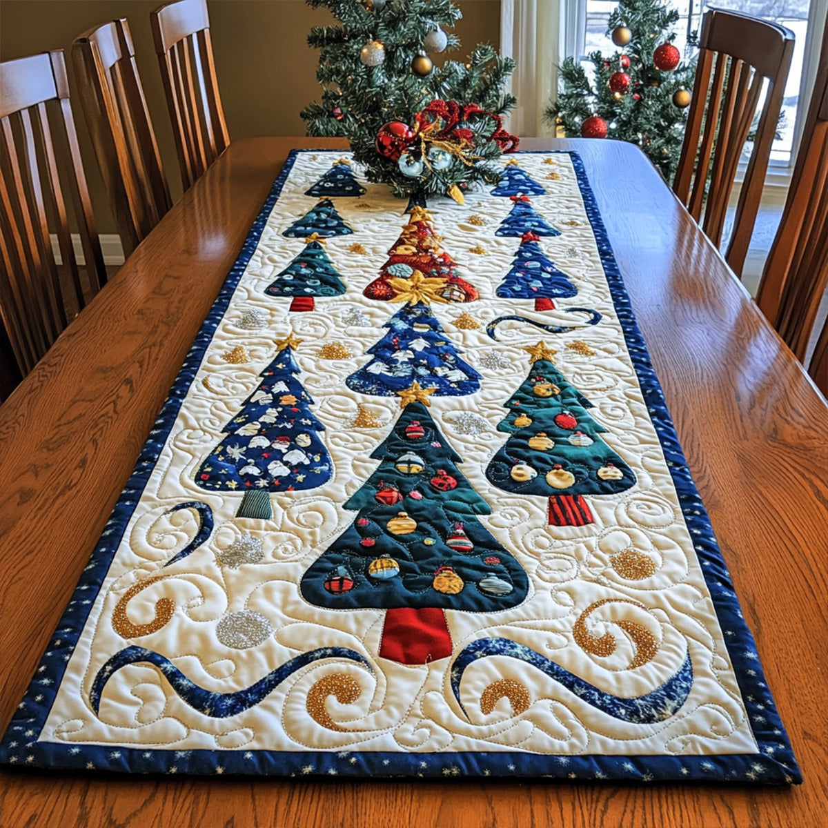 Winter Wonderland Trees Quilted Table Runner NCU0PT1394