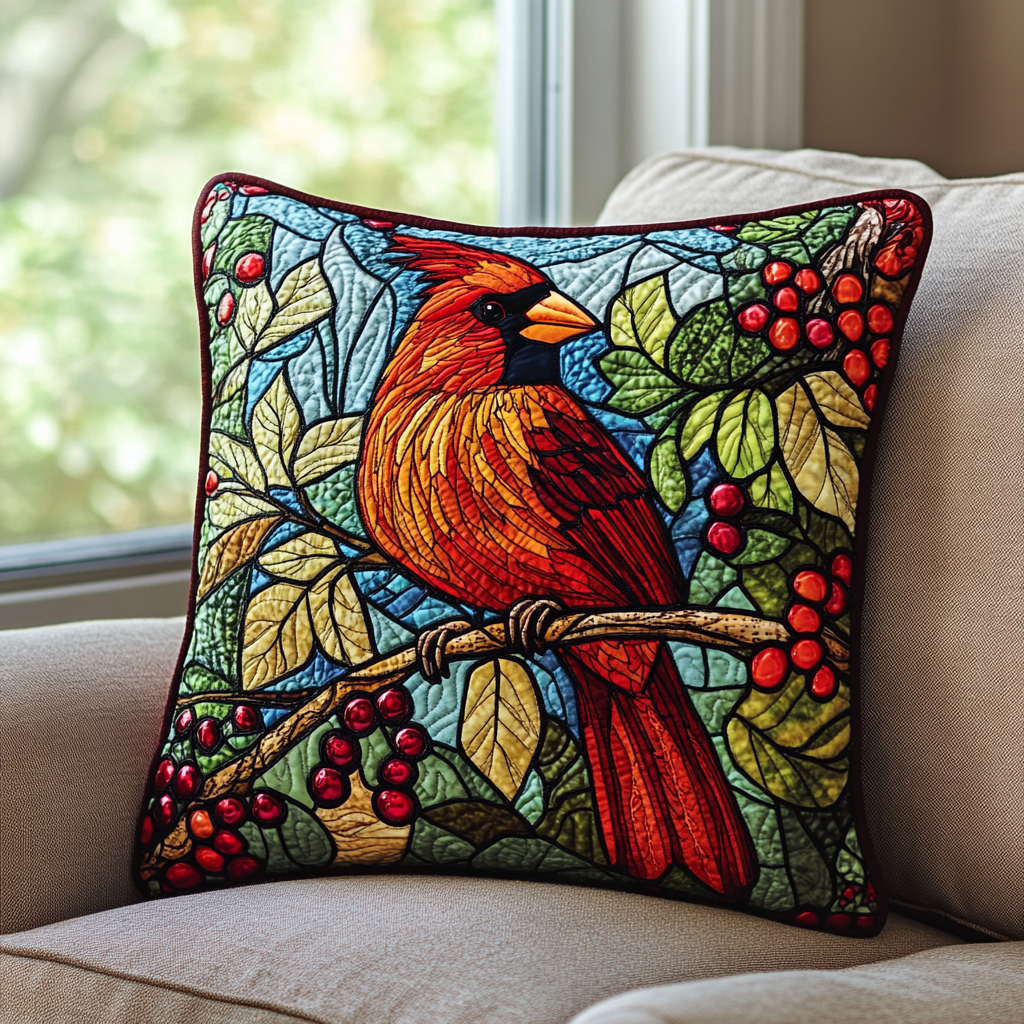 Winterbird Charm Quilted Pillow NCU0VH064