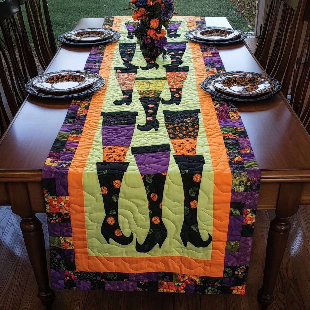 Witches Boots Halloween Quilted Table Runner NCU0PD688