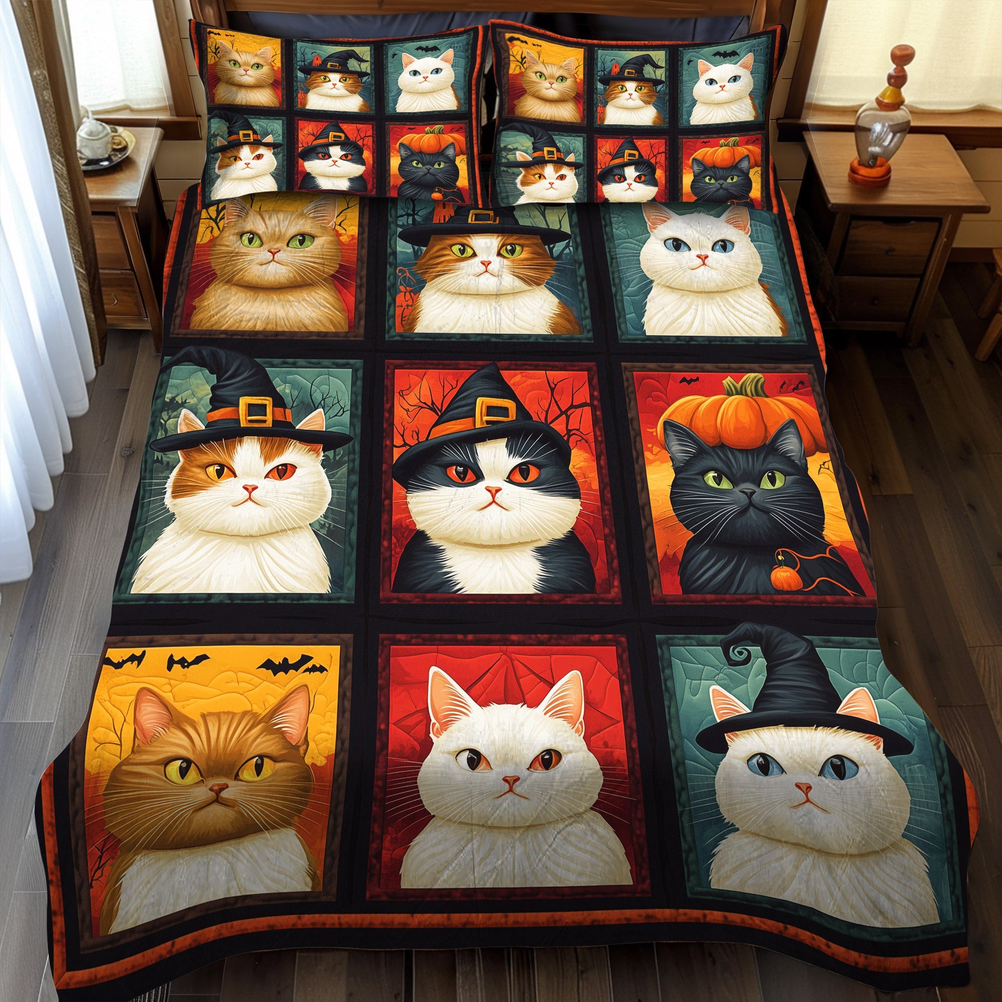 Witchy Cat 3-Piece Quilted Bedding Set NCU0TL1178