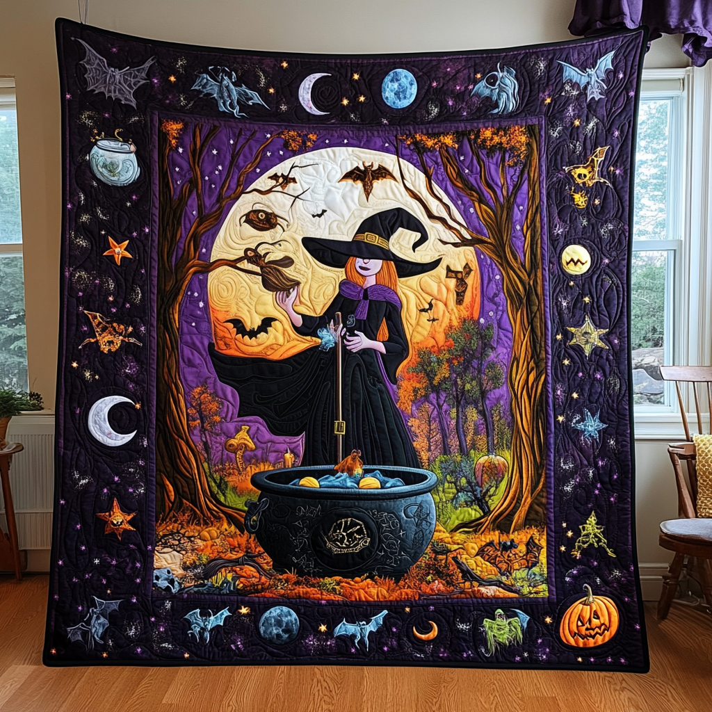 Witchy Halloween Magical Night Quilted Blanket NCU0PD397