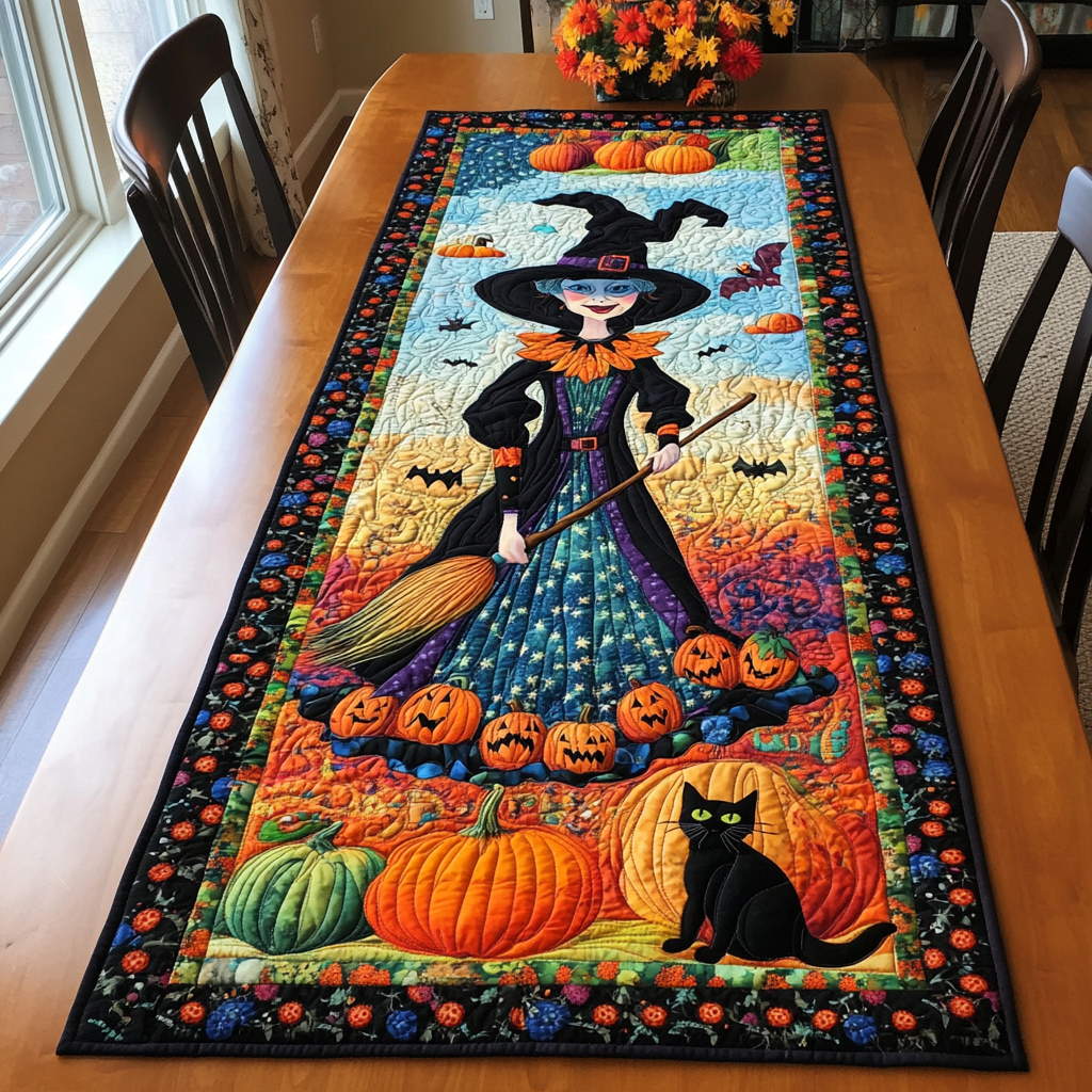 Witchy Halloween Quilted Table Runner NCU0PD683