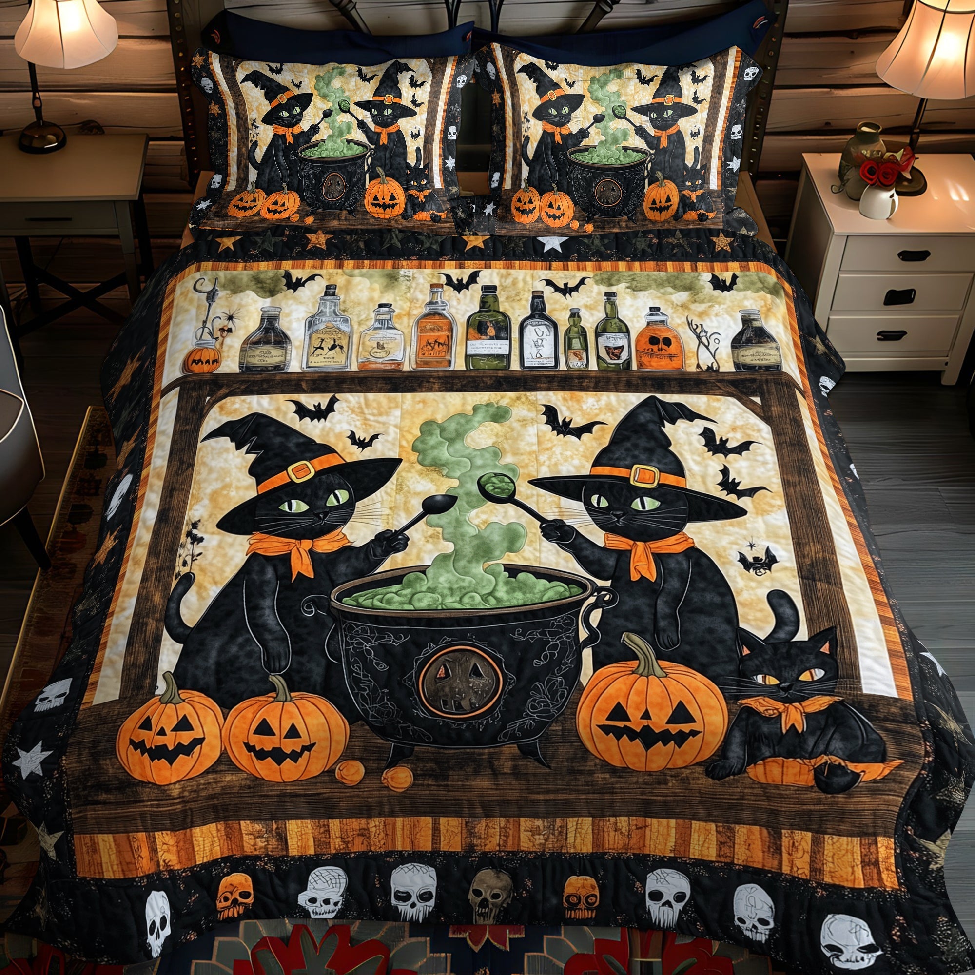 Witchy Paws 3-Piece Quilted Bedding Set NCU0TH1671