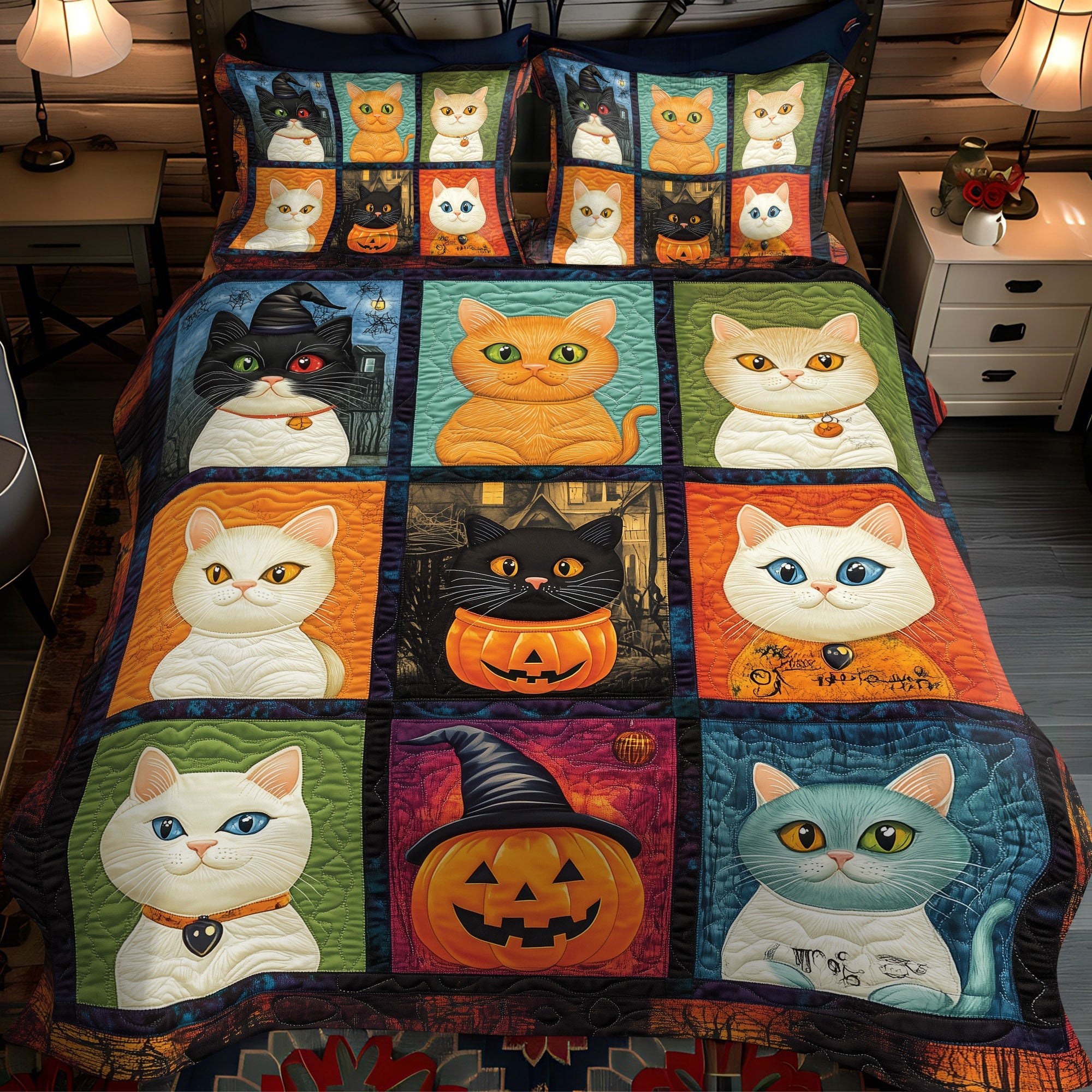 Witchy Whiskers 3-Piece Quilted Bedding Set NCU0TL1169