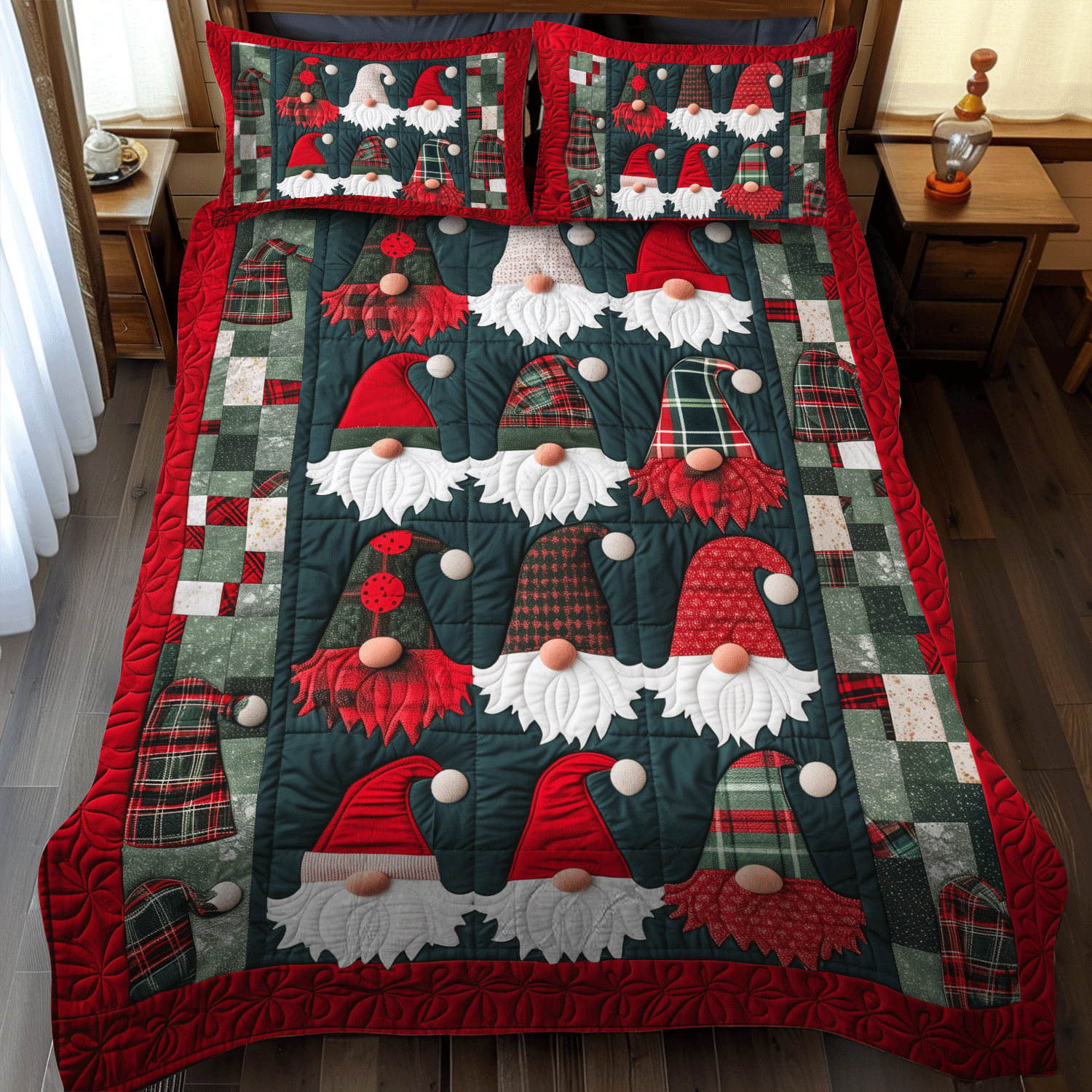 Woodland Gnome 3-Piece Quilted Bedding Set NCU0TH1052