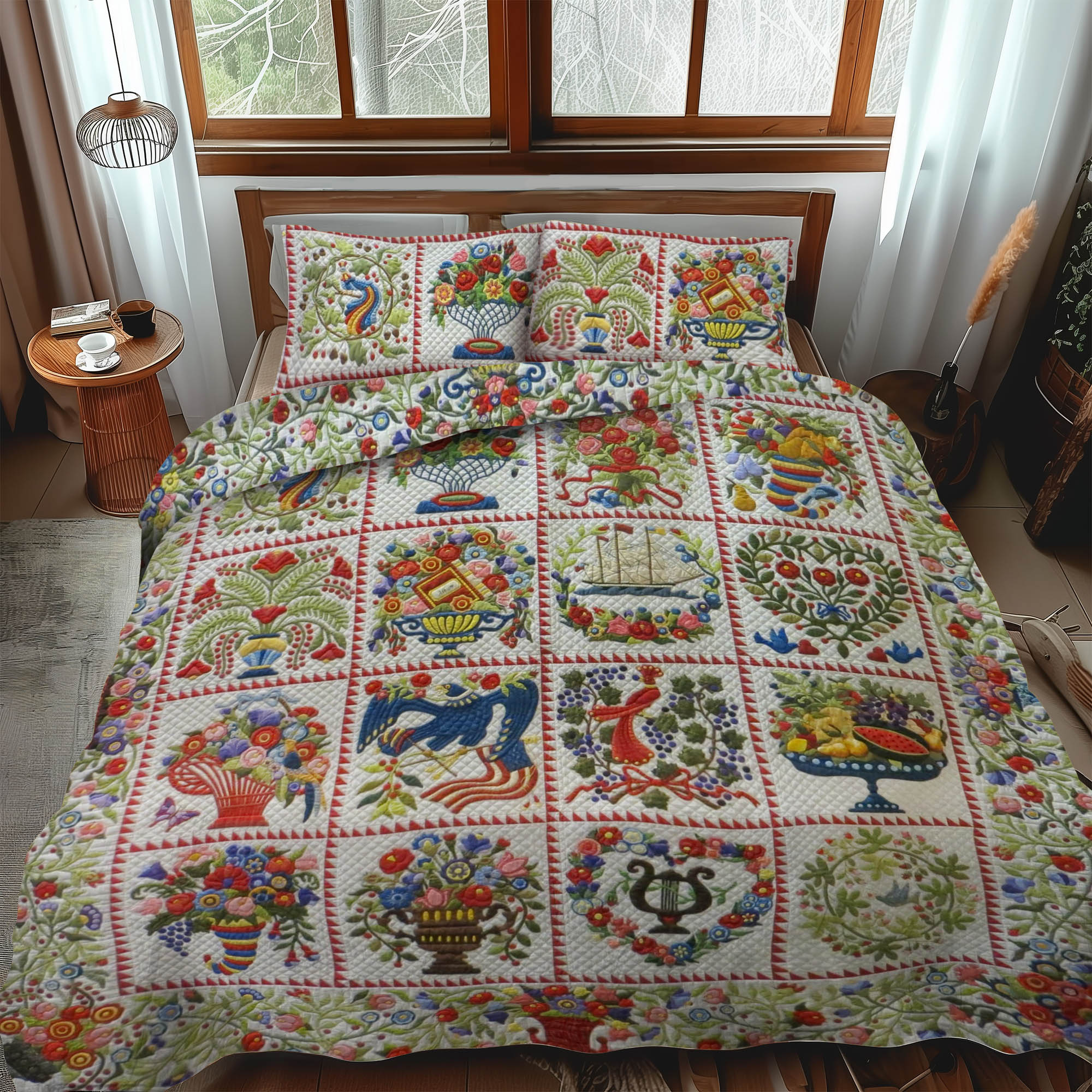 Woodland Whimsy Flowers 3-Piece Quilted Bedding Set NCU0LL018