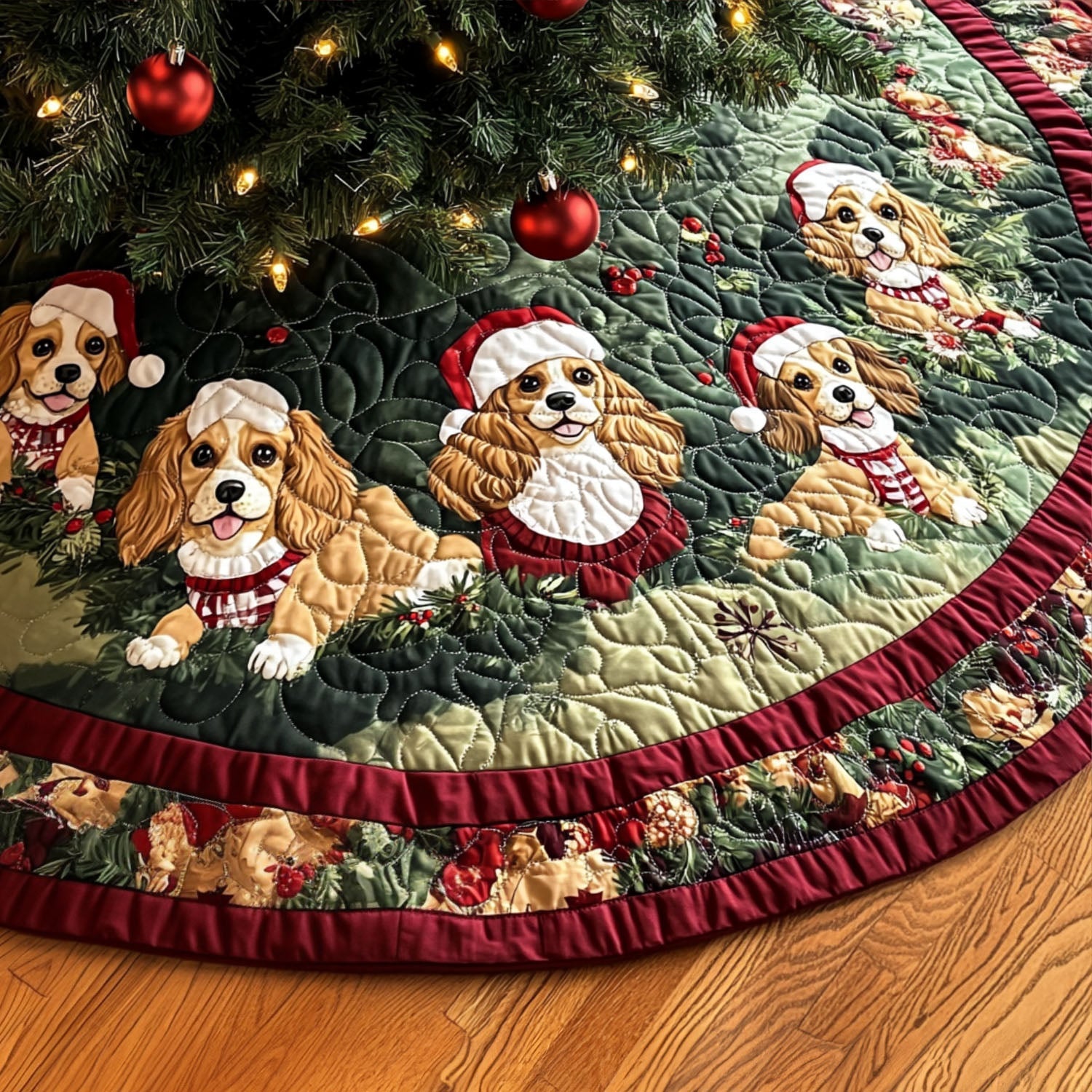 Woodland Spaniel Quilted Christmas Tree Skirt NCU0PT1714