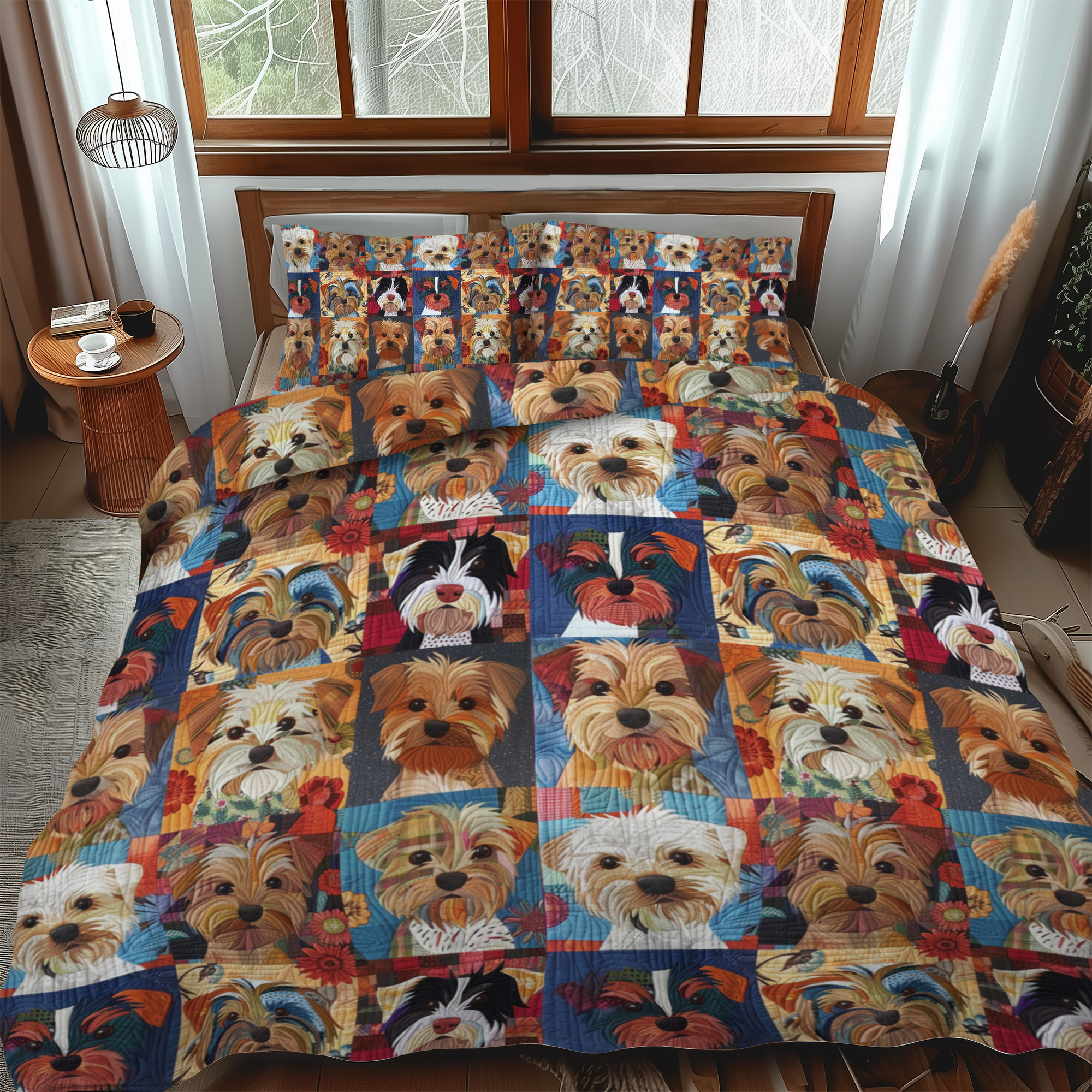 Yorkie Mosaic 3-Piece Quilted Bedding Set NCU0NT023