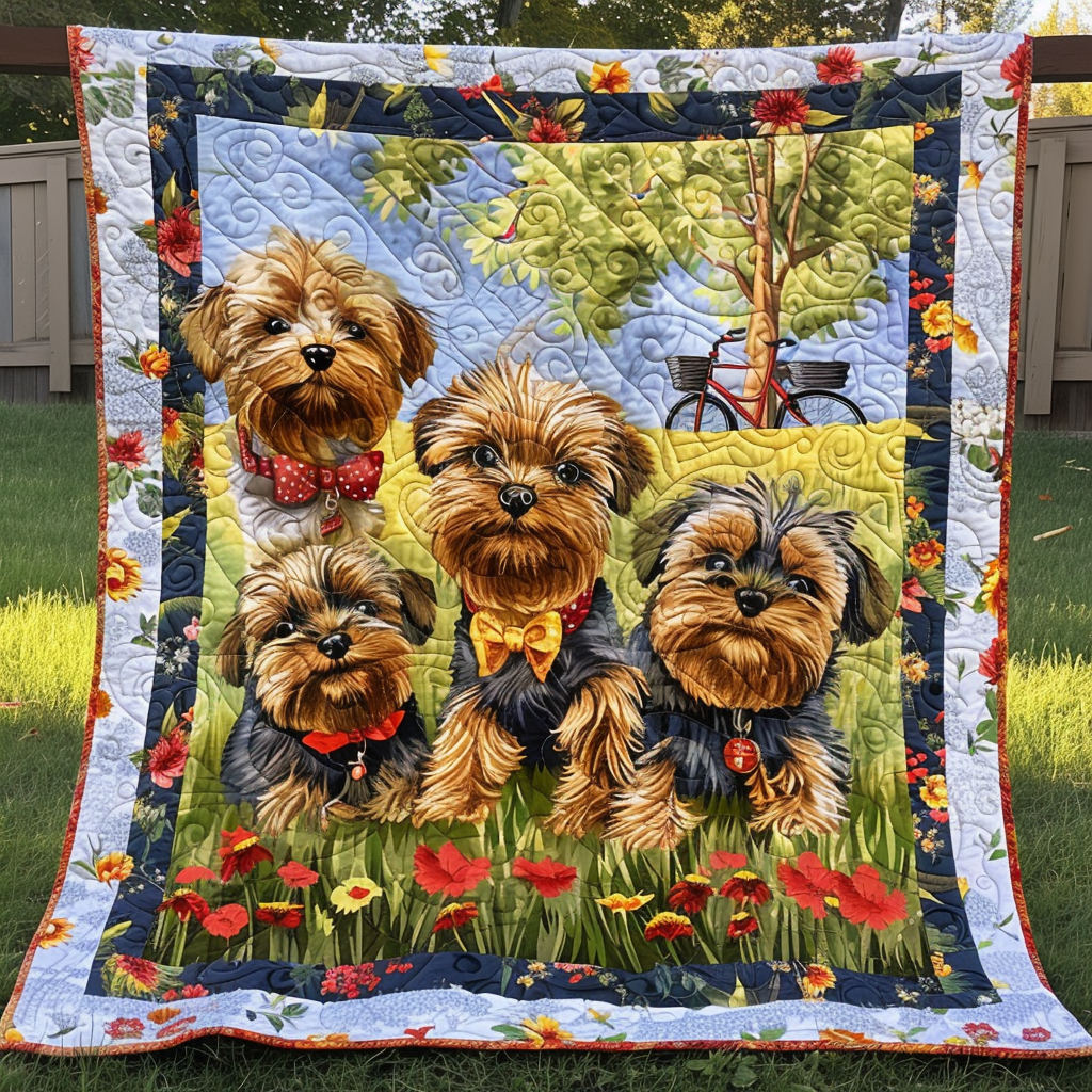 Yorkie Quartet Quilted Blanket NCU0NT015