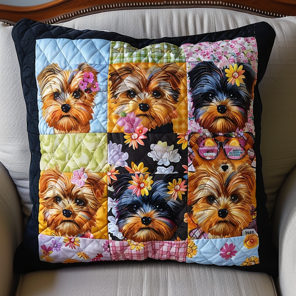 Yorkie Delight Quilted Pillow case NCU0TH177