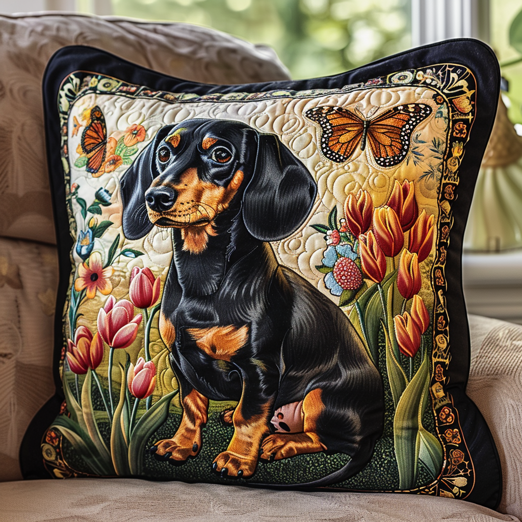 Butterfly and Dachshund Quilted Pillow Case NCU0TH082