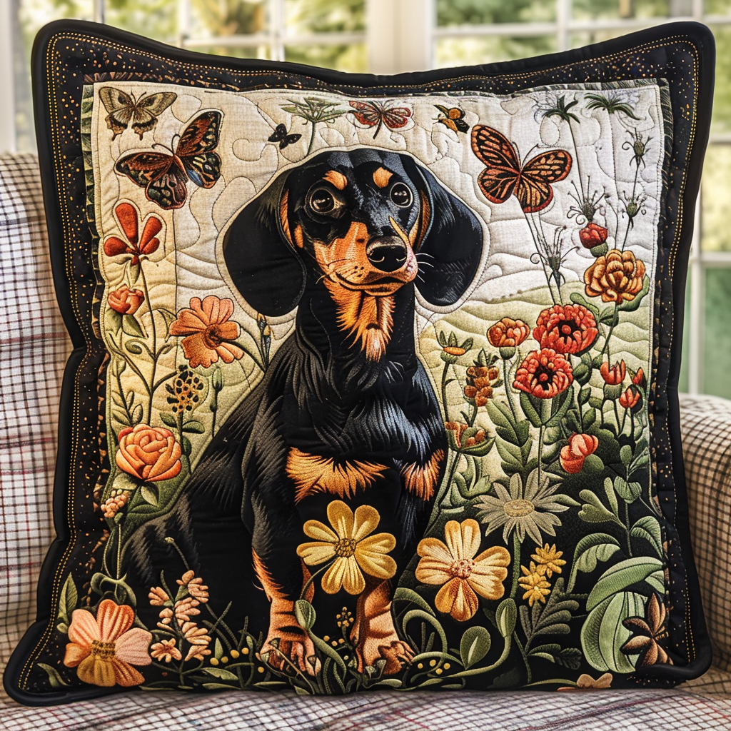 Floral Dachshund Quilted Pillow Case NCU0TH083