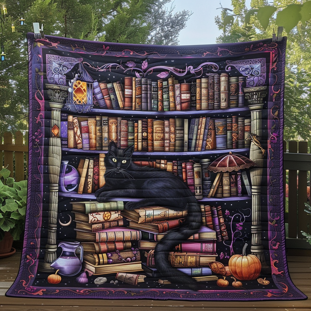 Cat Among Books Quilted Blanket NCU0TH434