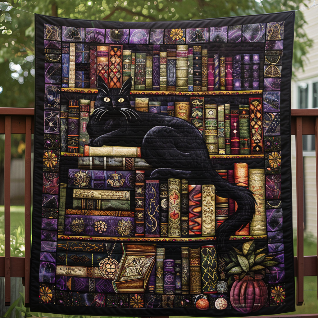 Bookshelf Purr-suit Quilted Blanket NCU0TH444