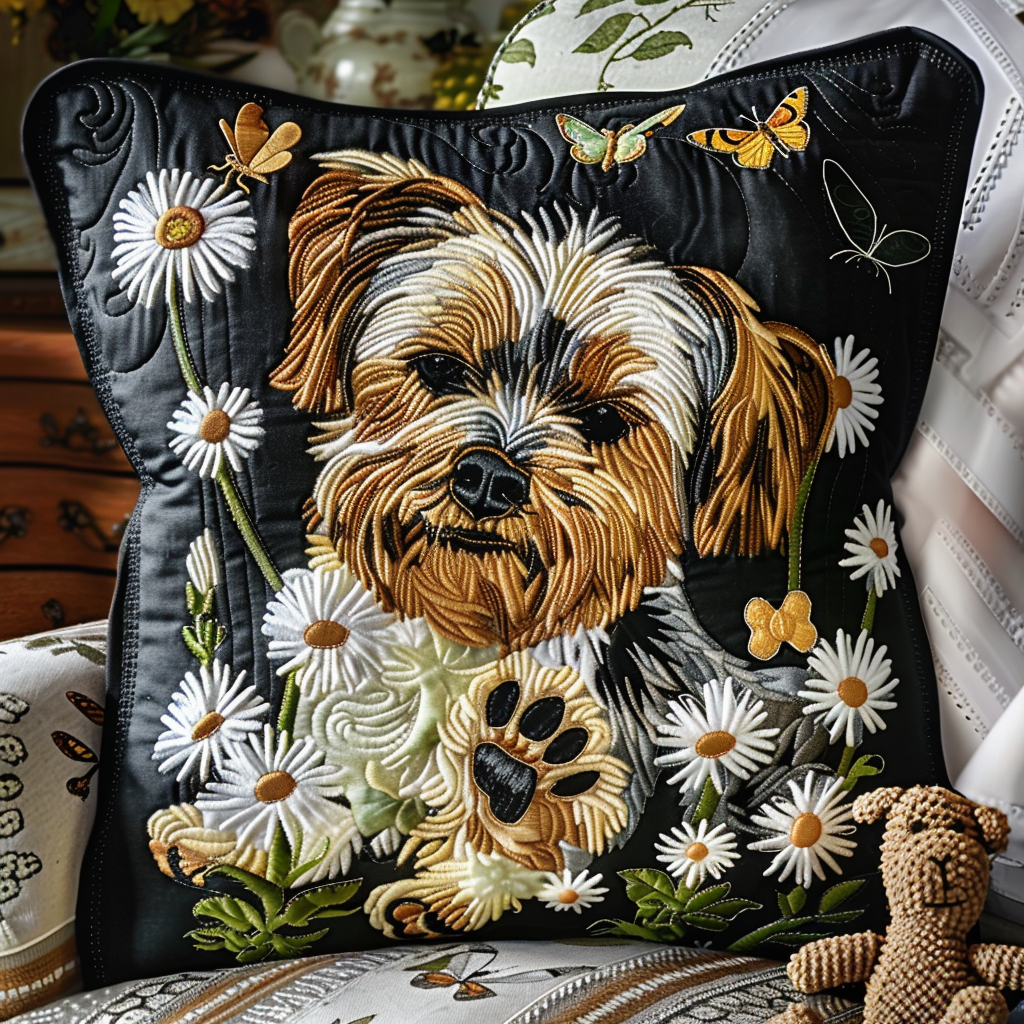 Yorkie Embrace Quilted Pillow case NCU0TH183