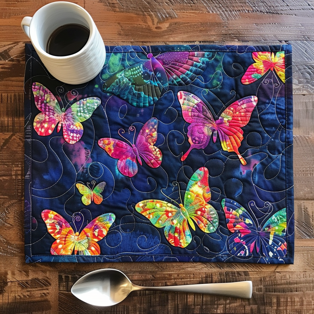 Midnight Colorful Butterflies Quilted Placemat NCU0TL072