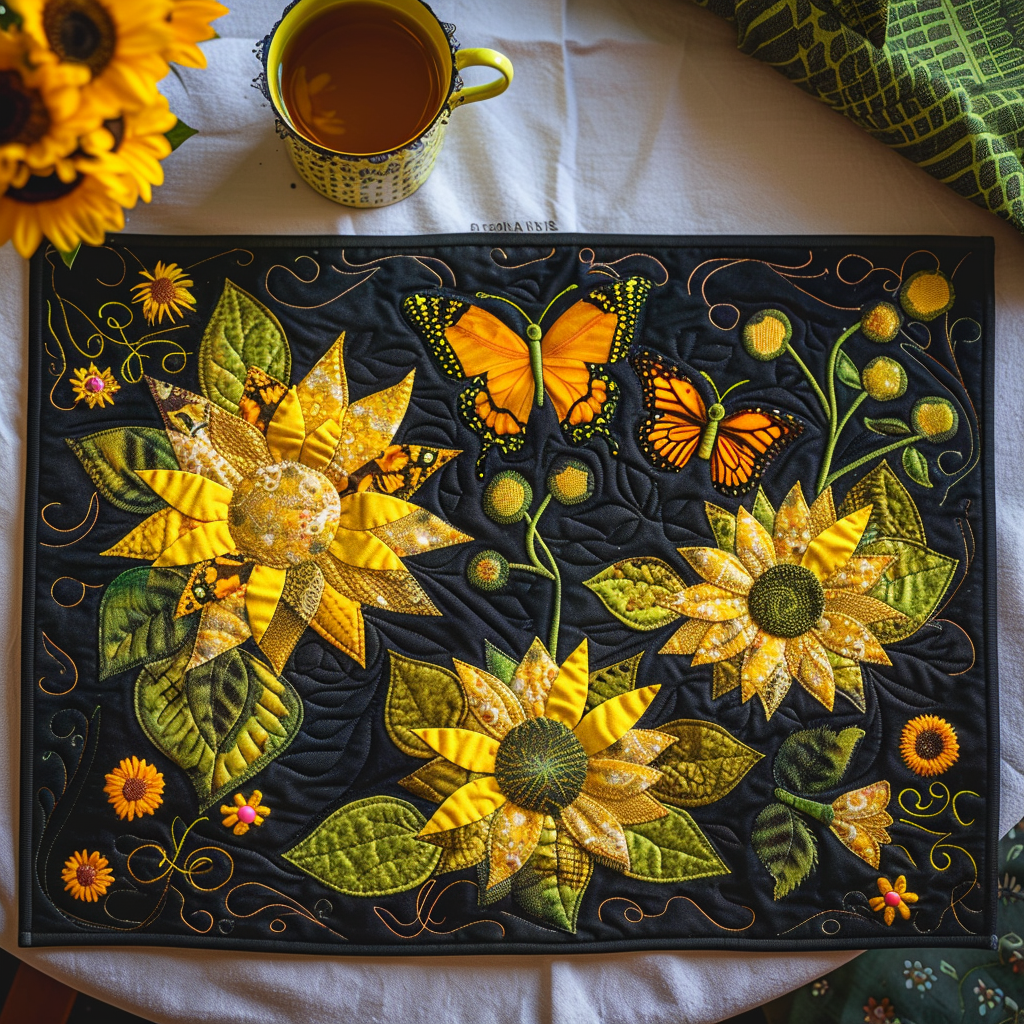 Butterflies Among Sunflowers Quilted Placemat NCU0TL095