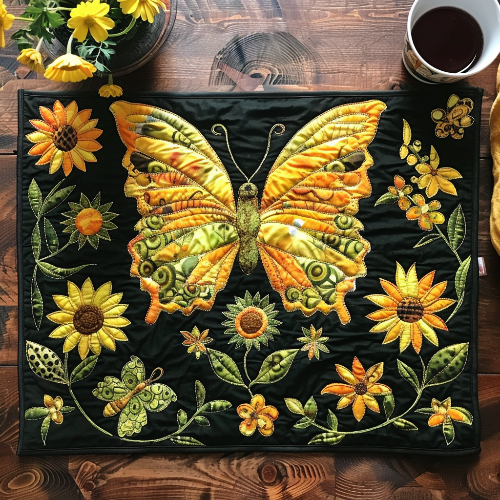 Sunflower and Butterfly Bliss Quilted Placemat NCU0TL093