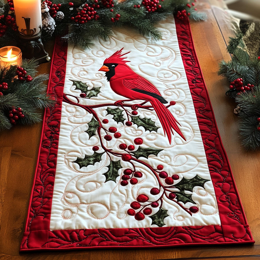 Holly Cardinal Quilted Table Runner NCU0VH001