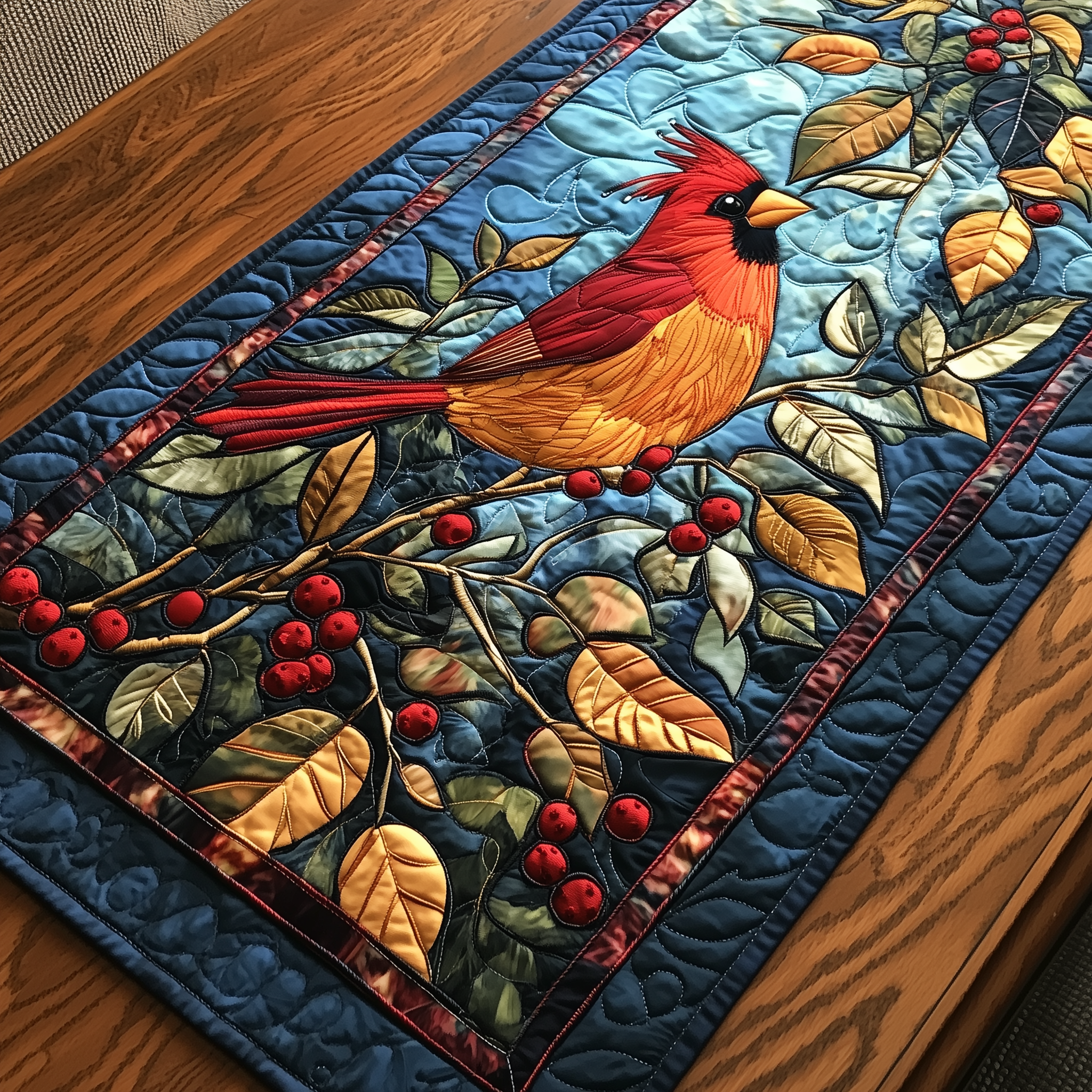 Golden Cardinal Quilted Table Runner NCU0VH004