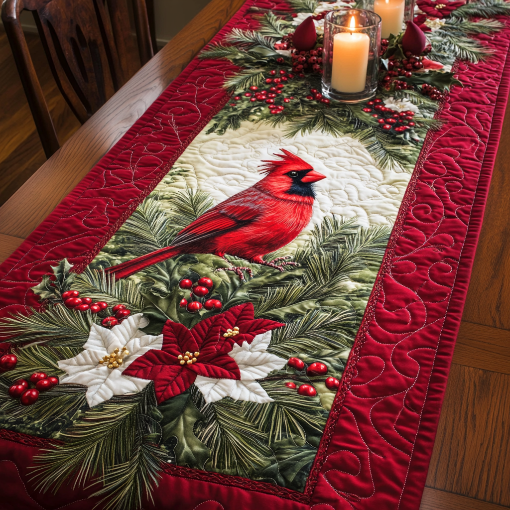 Festive Cardinal Quilted Table Runner NCU0VH003