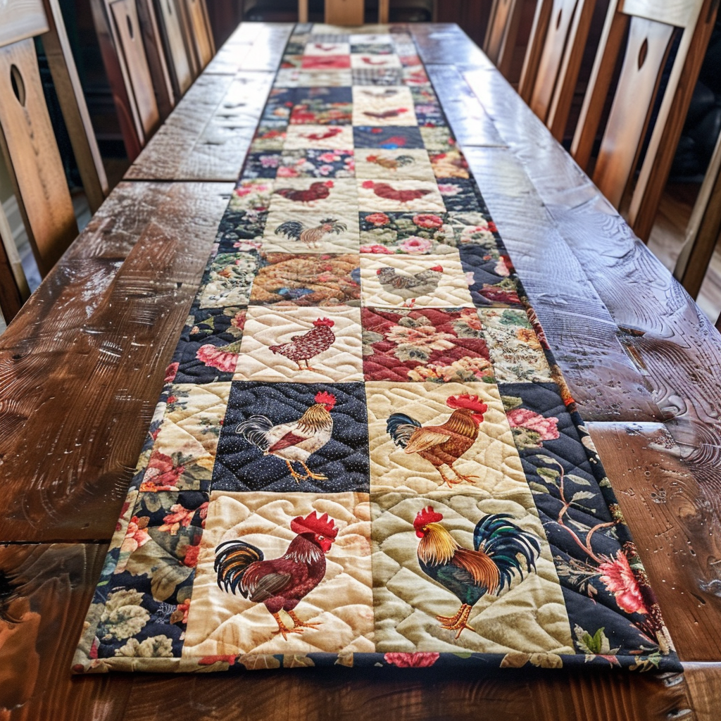 Poultry Patchwork Quilted Table Runner NCU0TH330