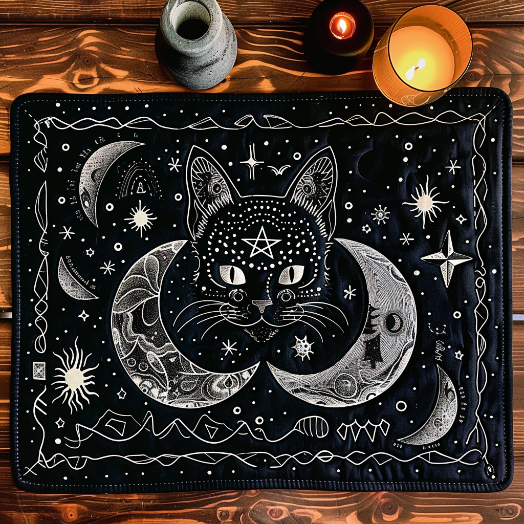 Starlit Sorcery Cat Quilted Place Mat NCU0TH452