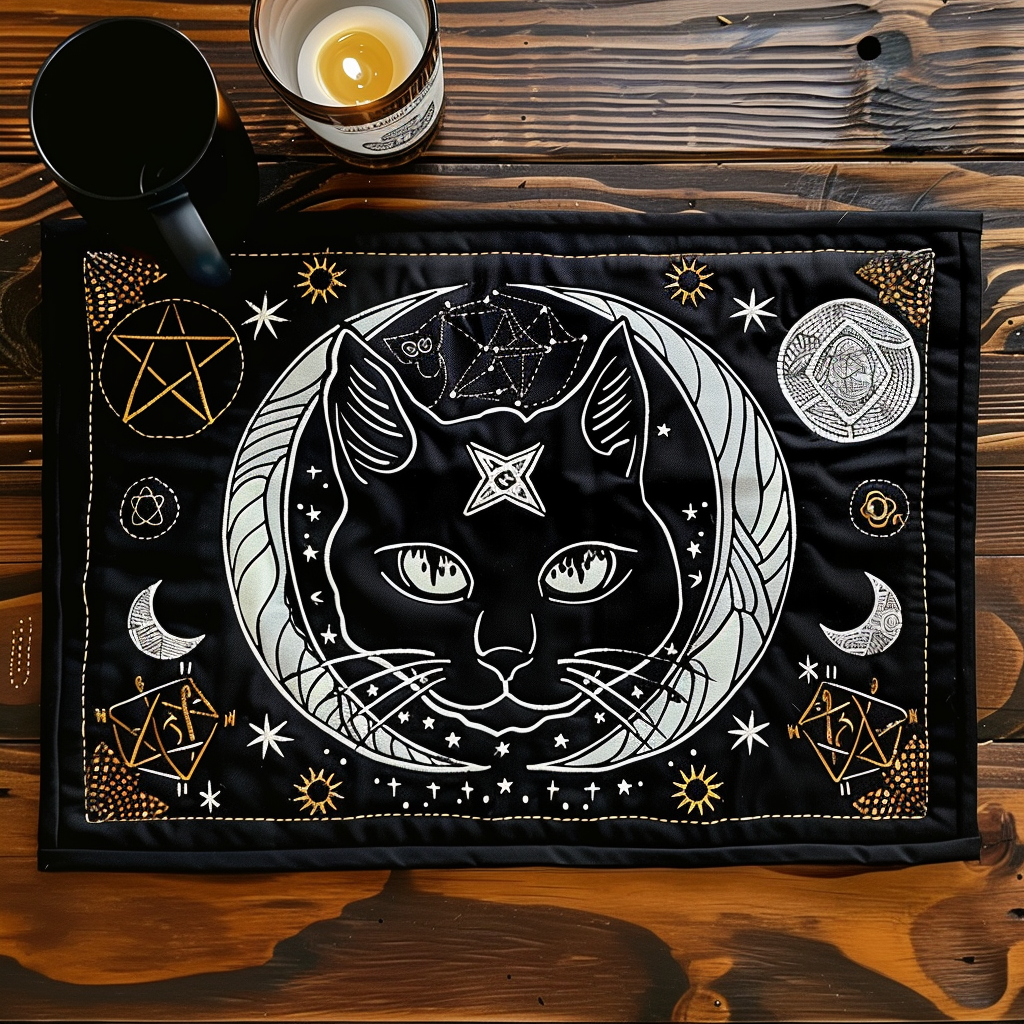 Mystical Moonlight Cat Quilted Place Mat NCU0TH453