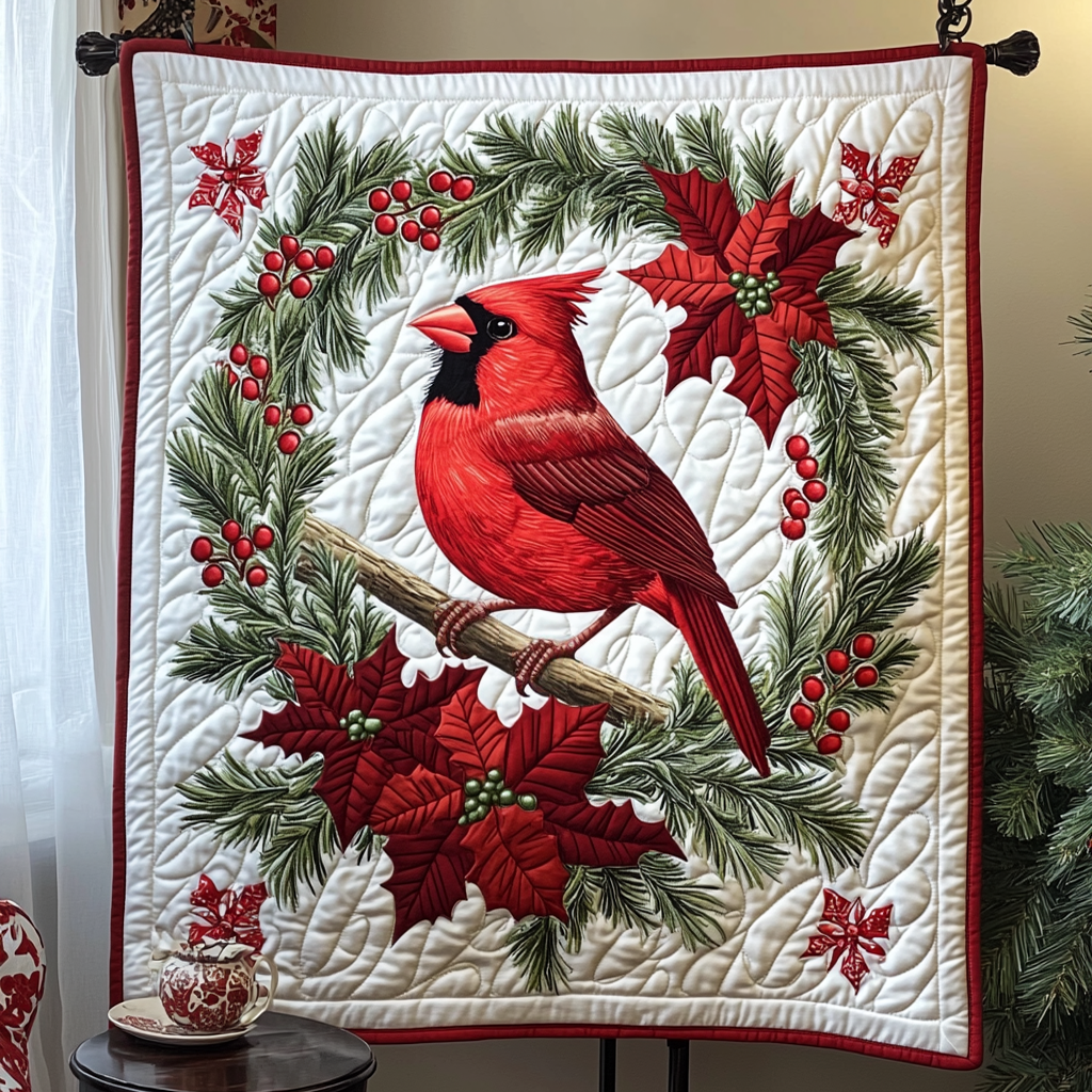 Evergreen Cardinal Quilted Blanket NCU0VH012