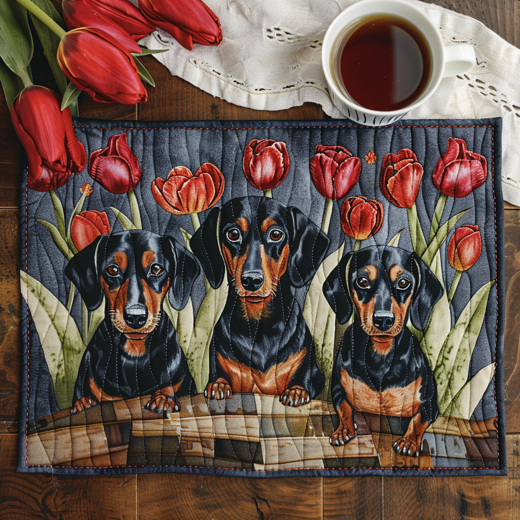 Grandeur Dachshunds and Tulips Quilted Placemat NCU0TL128