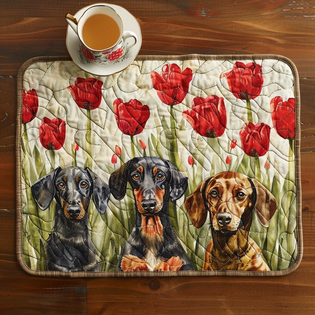 Royal Dachshunds and Tulips Quilted Placemat NCU0TL129