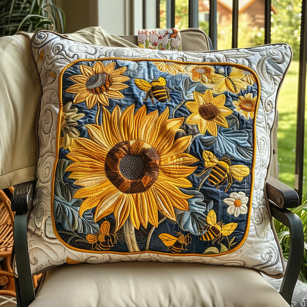 Sunflower Bee Elegance Quilted Pillowcase NCU0TH67