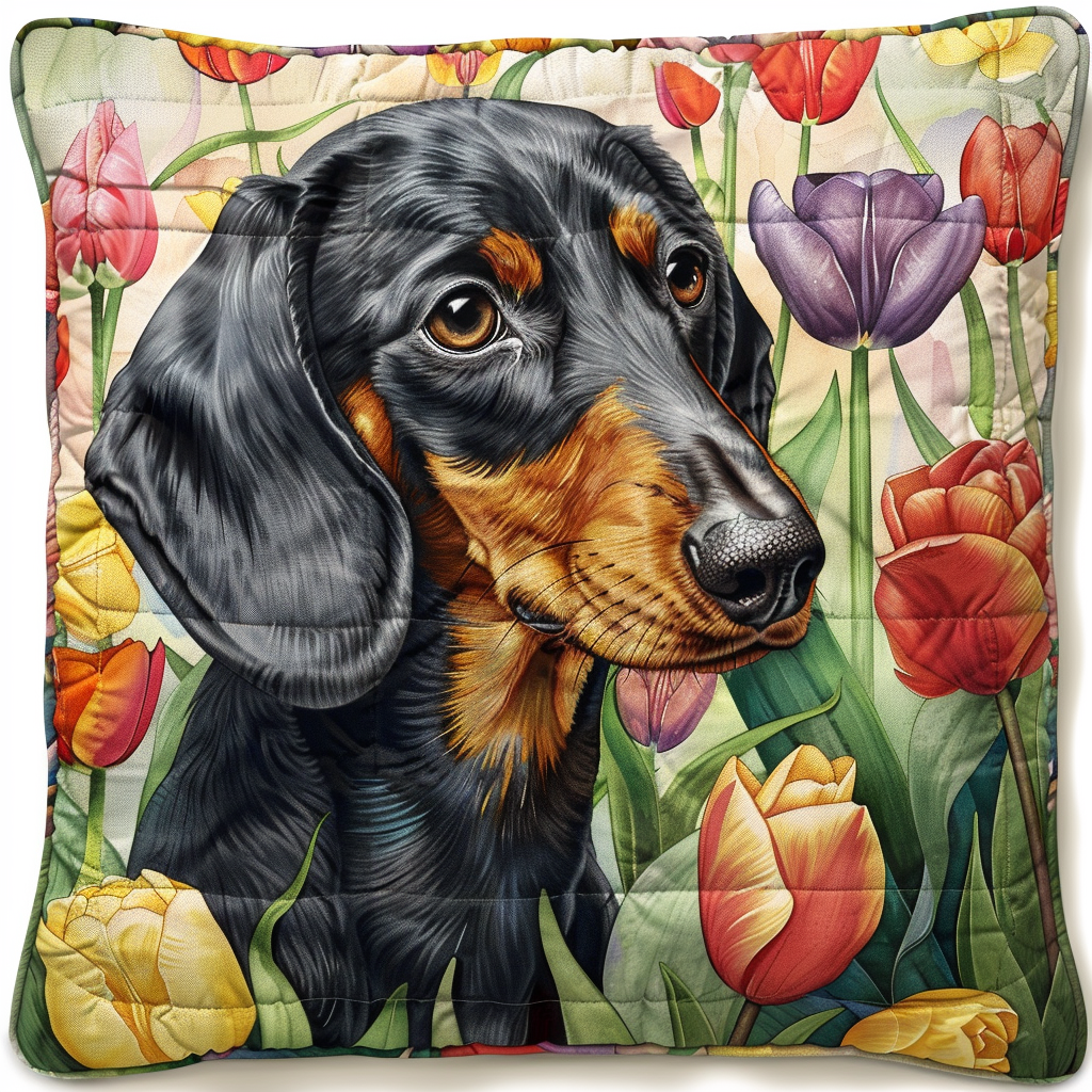 Exquisite Dachshund Amidst Floral Quilted Pillow Case NCU0TL126