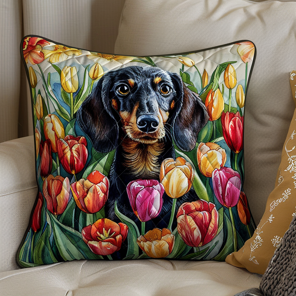 Luxurious Tulip Throne Dachshund Quilted Pillow Case NCU0TL123