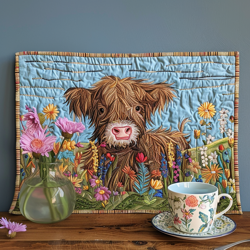 Highland Cow Meadow Fields Quilted Placemat NCU0TL106