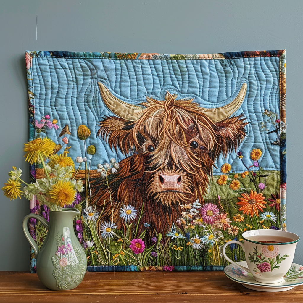 Meadow Highland Baby Cow Quilted Placemat NCU0TL110