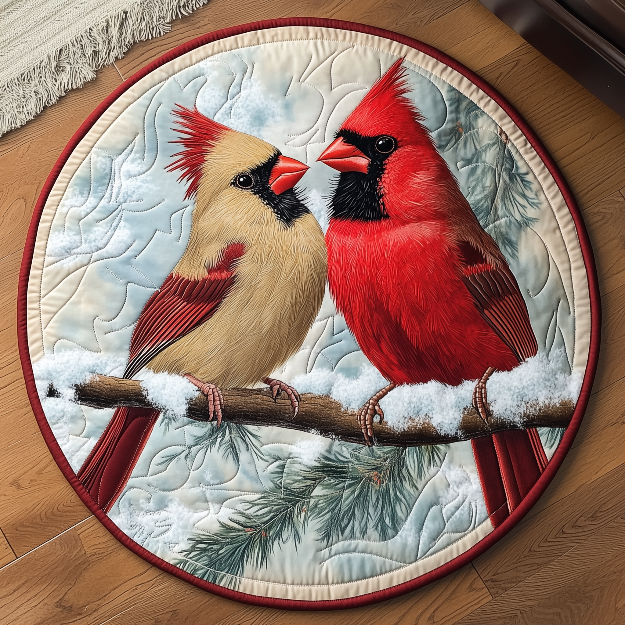 Cardinal Pair Quilted Round Mat NCU0VH008