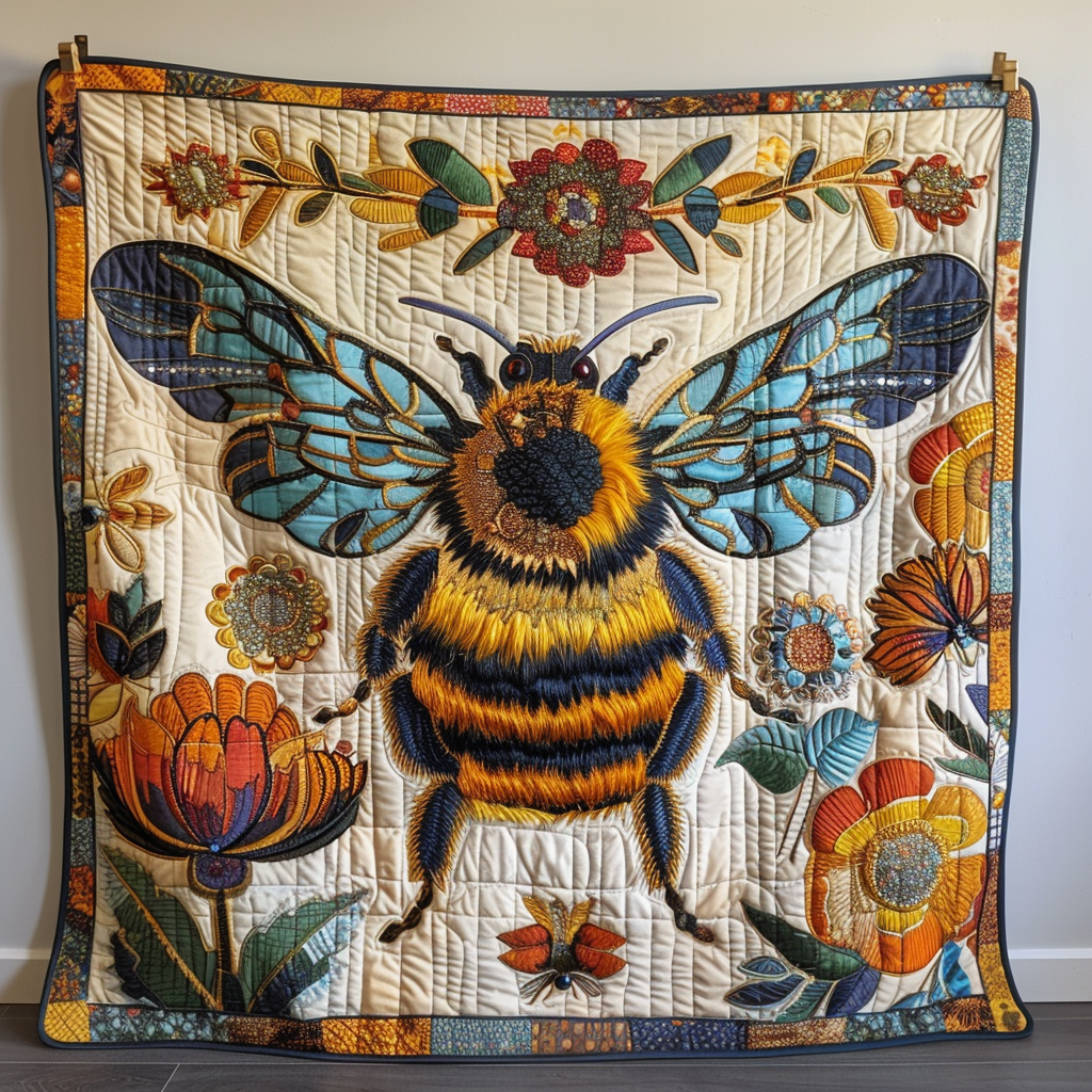 Nature-Inspired Bee Quilted Blanket NCU0PD004