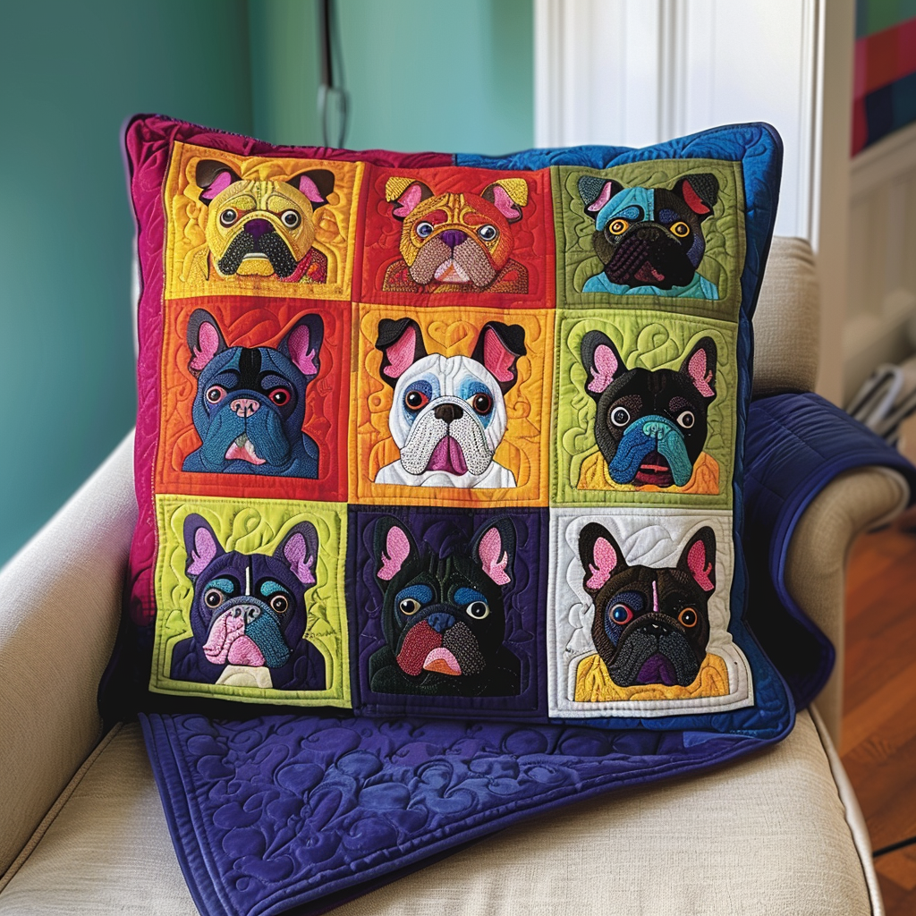 French Bulldog Patterned Quilted Pillow Case NCU0PD093