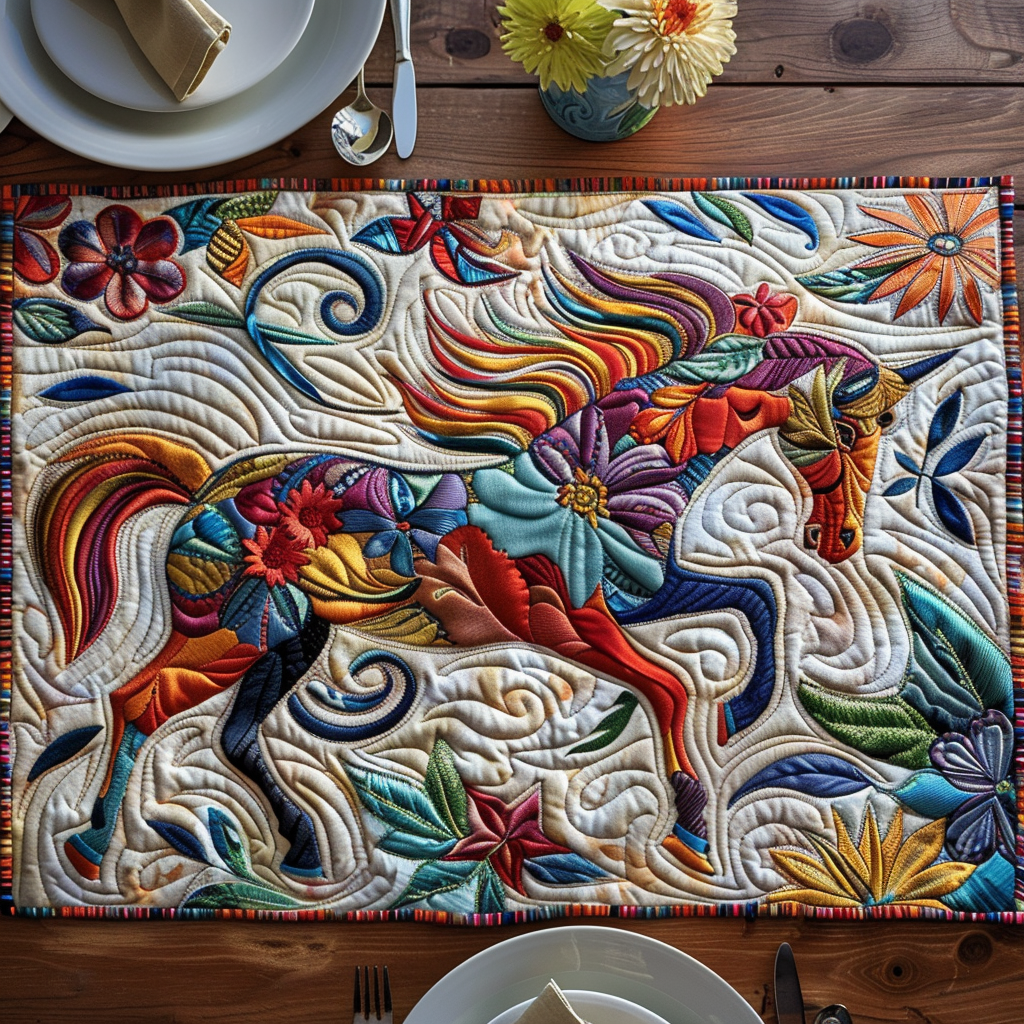 Artistic Horse-Themed Quilted Place Mat NCU0PD265