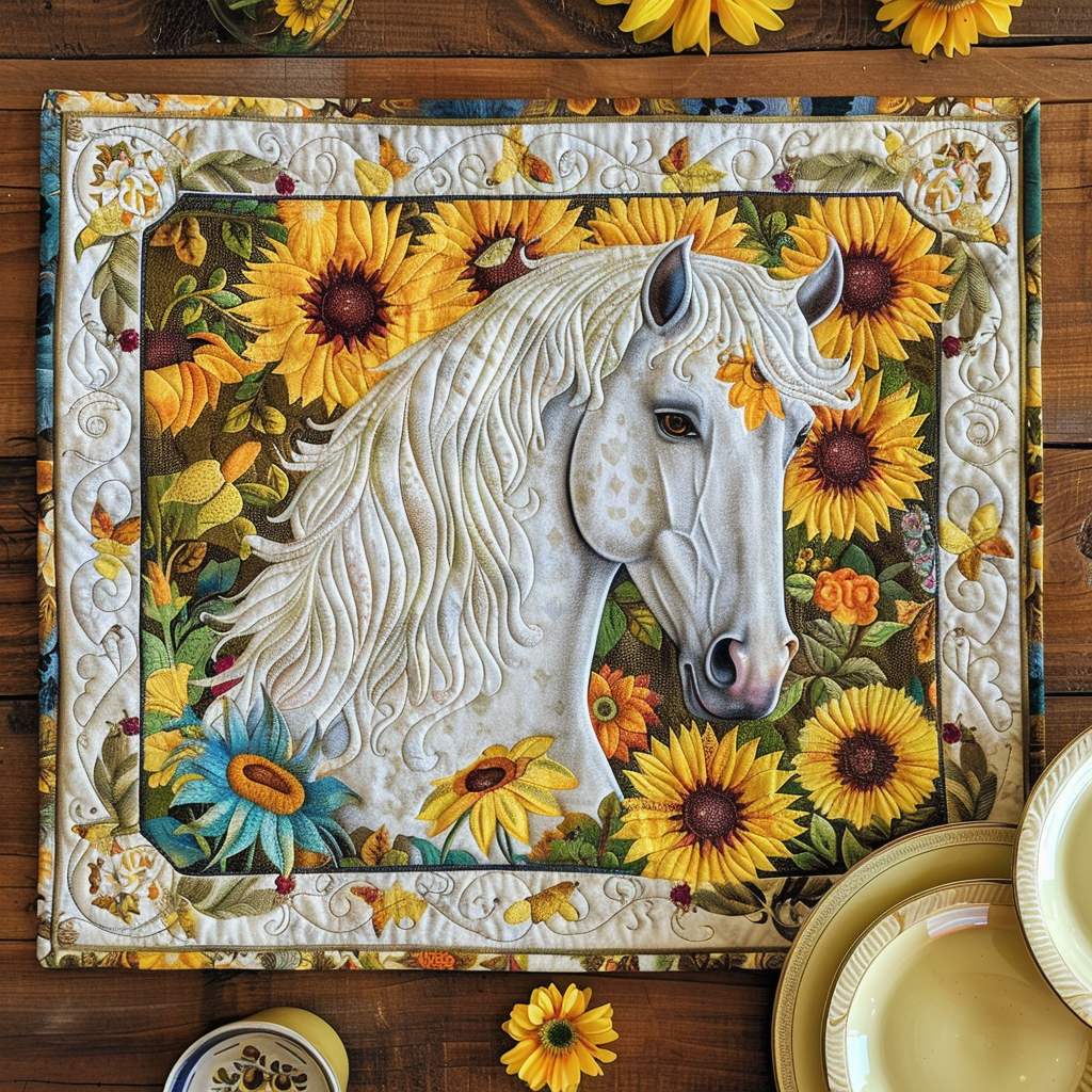 Vibrant White Horse Quilted Place Mat NCU0PD268