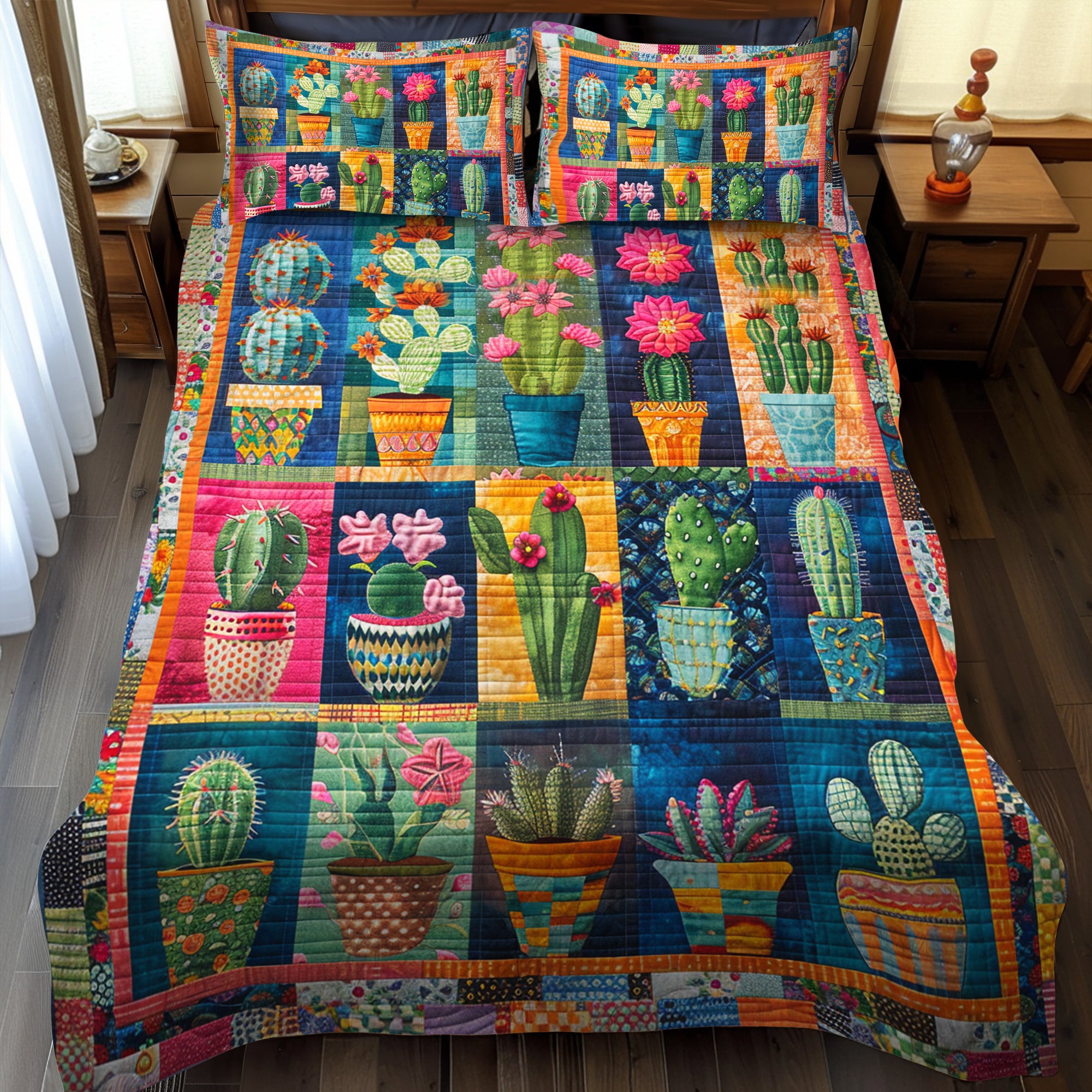 Lush Cacti Fantasy 3-Piece Quilted Bedding Set NCU0PD054