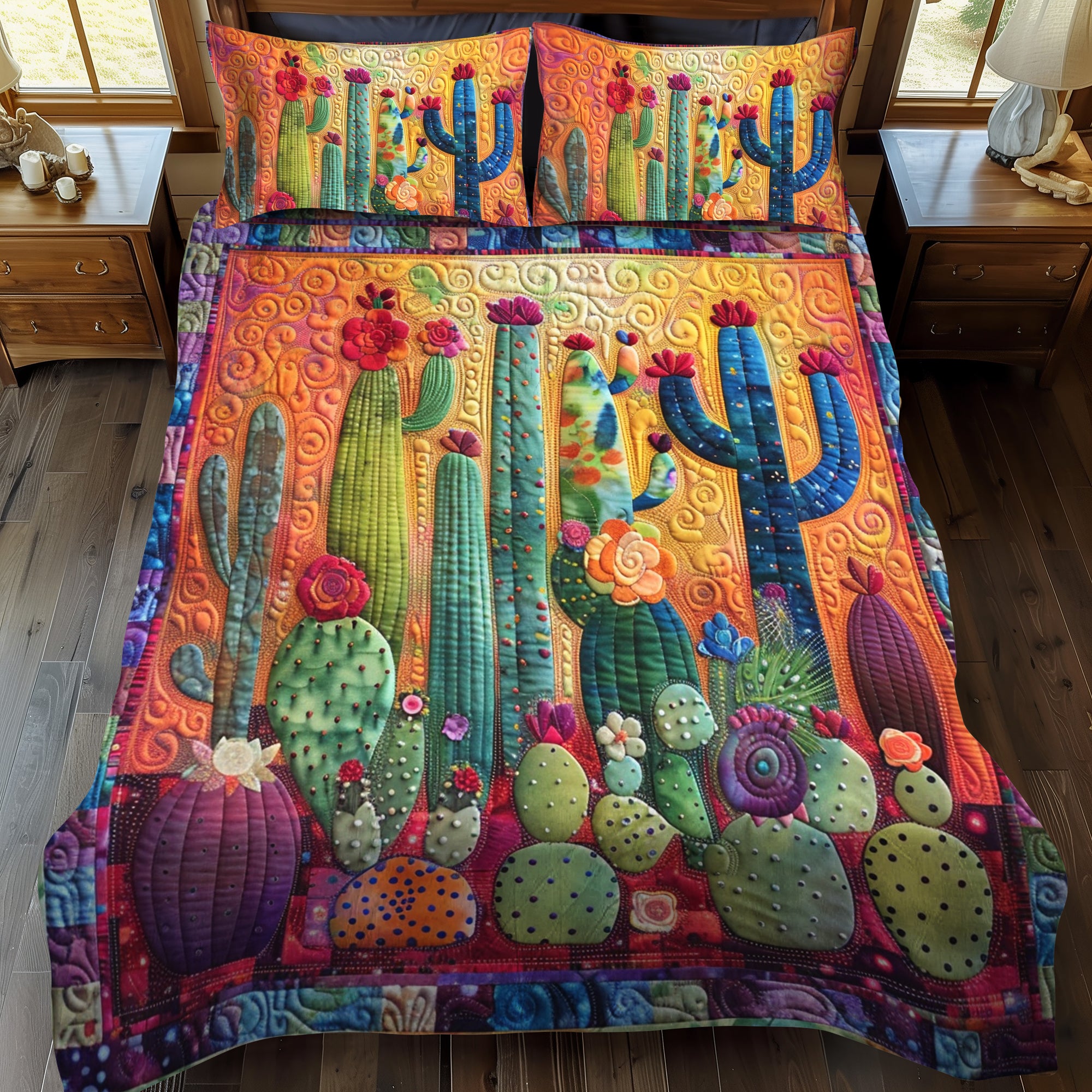 Flora Cactus 3-Piece Quilted Bedding Set NCU0PD058