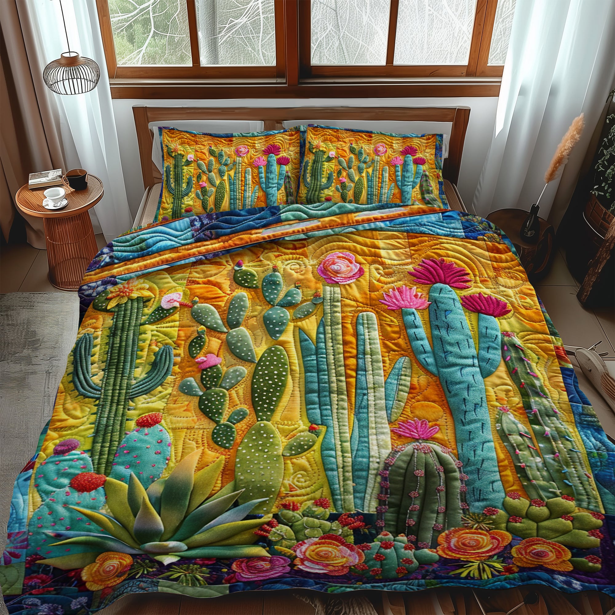 Exquisite Desert Cactus 3-Piece Quilted Bedding Set NCU0PD059