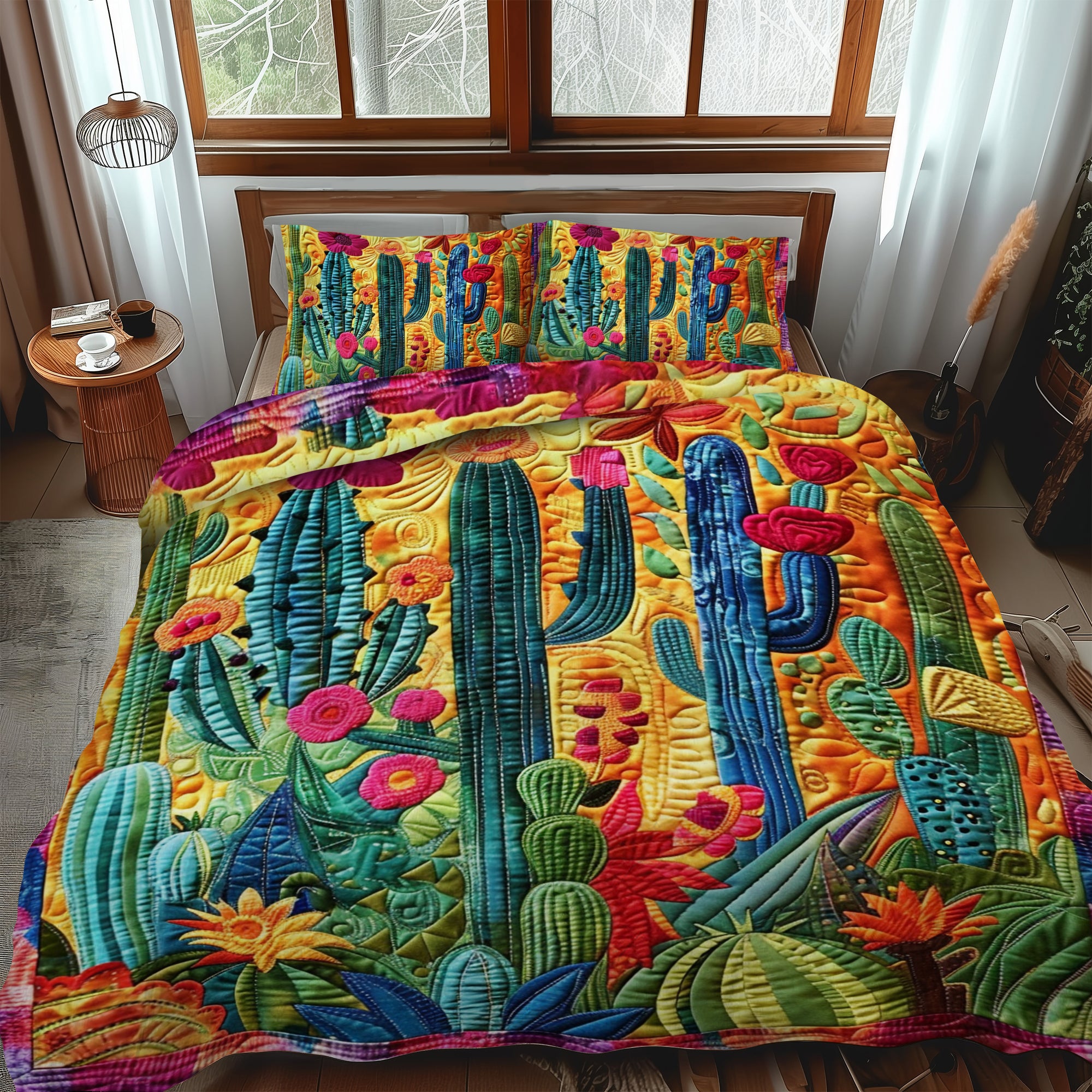 Flowering Cactus 3-Piece Quilted Bedding Set NCU0PD051