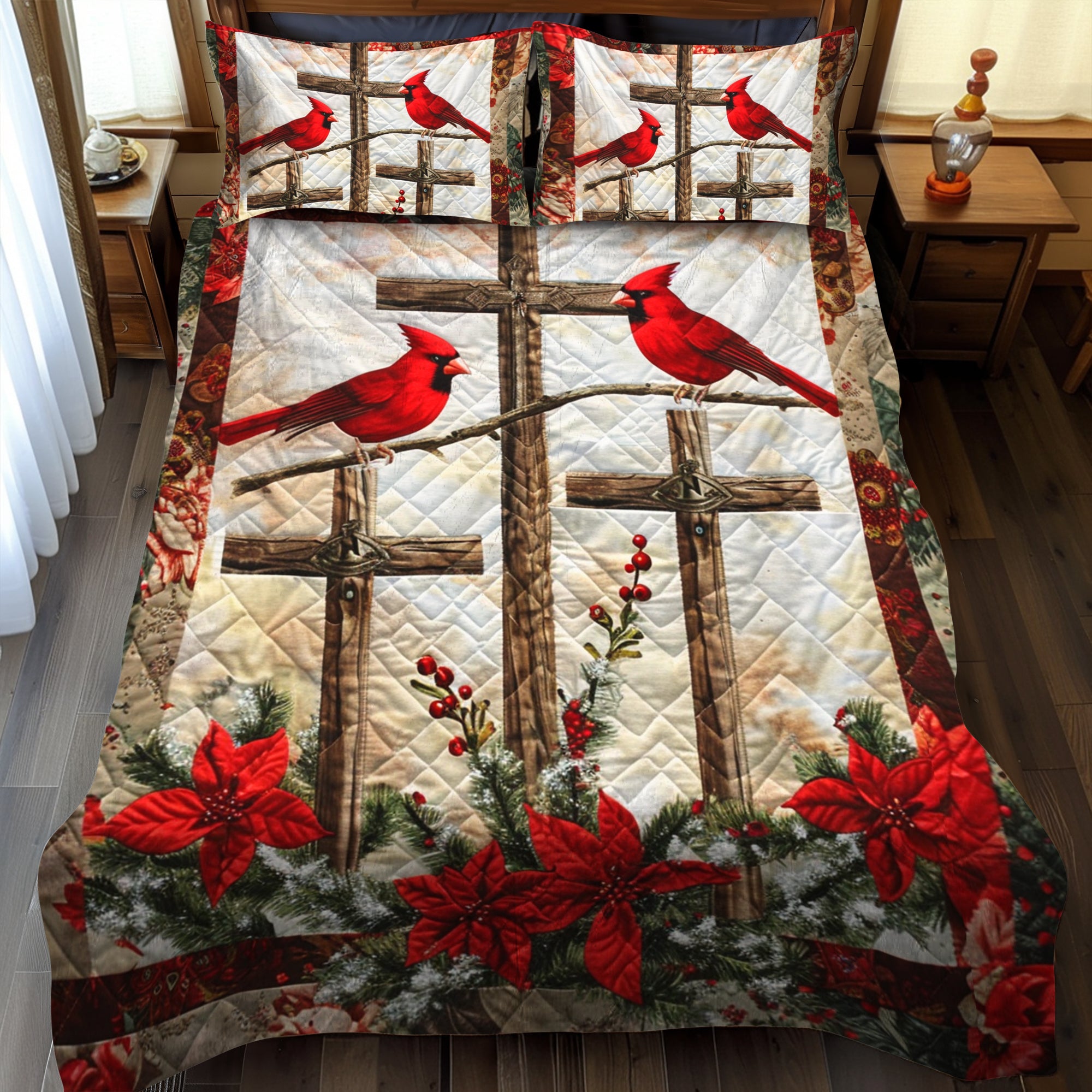 Cardinal Jesus Cross 3-Piece Quilted Bedding Set NCU0PD206