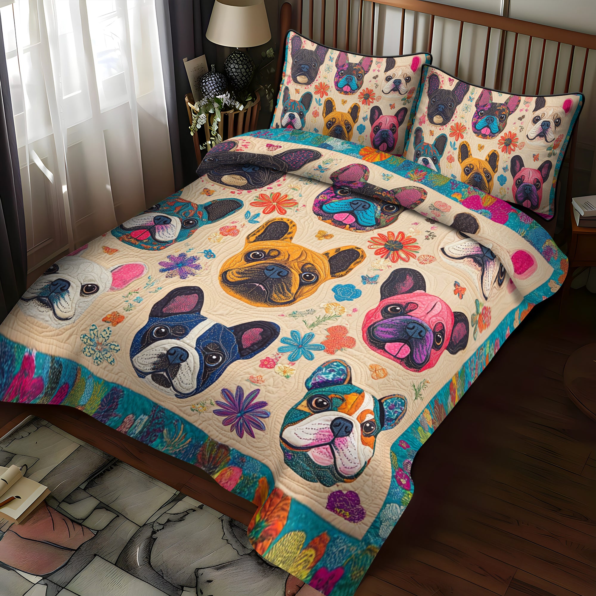 French Bulldog Art 3-Piece Quilted Bedding Set NCU0PD383